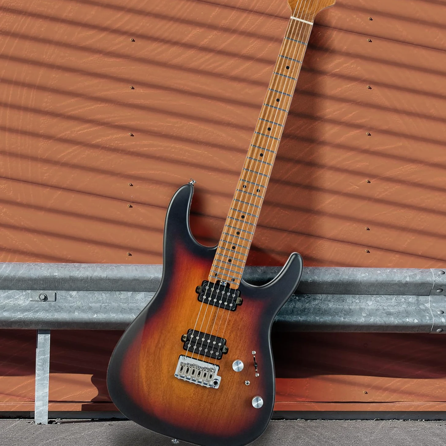 EART 6-strunowa gitara elektryczna z masywnym korpusem EYP-OMNI24 z palonym dębowym fornirem Bookmatched, zestaw wzmacniaczy Artones-Hh-Y dla kreatywnych młodych muzyków (Sunburst)