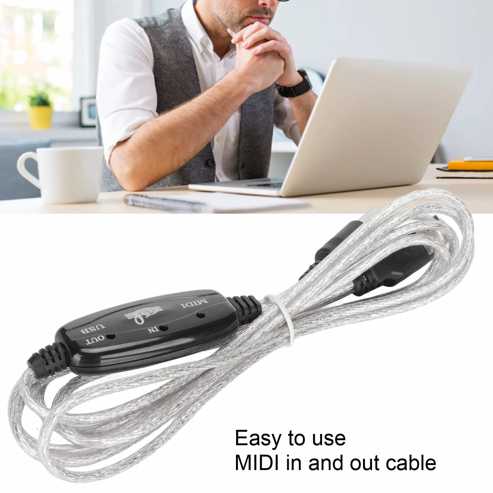 Kabel MIDI na USB Konwerter PC na Syntezator Studio Muzyczne Klawiatura Interfejs Kabel Wtyczka Kontroler Kabel Adaptera 16 Kanałów Komputer Laptop Wsparcie i Mac.