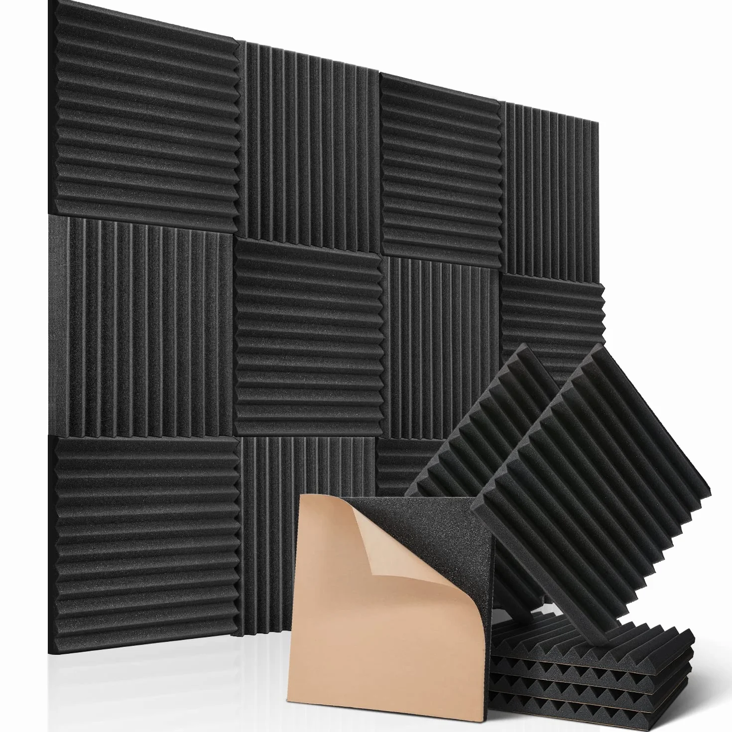 12 sztuk samoprzylepnej pianki akustycznej, izolacja akustyczna, do podcastów, do studia nagrań, redukcja echa hal, płytki do sufitów w domowym biurze, 30 x 30 x 2,5 cm