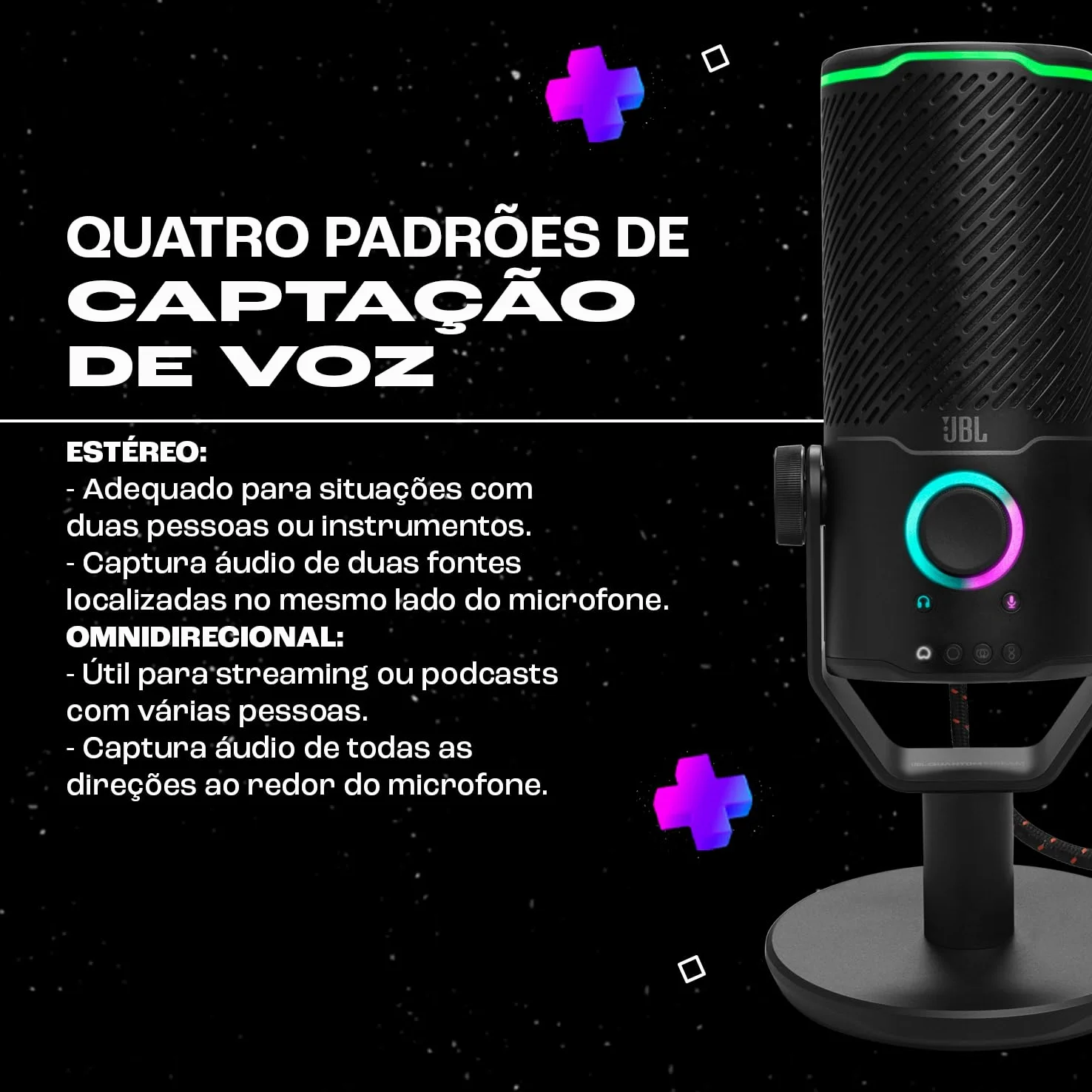 JBL Quantum Stream Studio, Mikrofon USB, Czarny | Nagrywania i Gier, 4 Charakterystyki Odbioru Głosu, Miernik RGB VU, Kompatybilny z JBL QuantumEngine