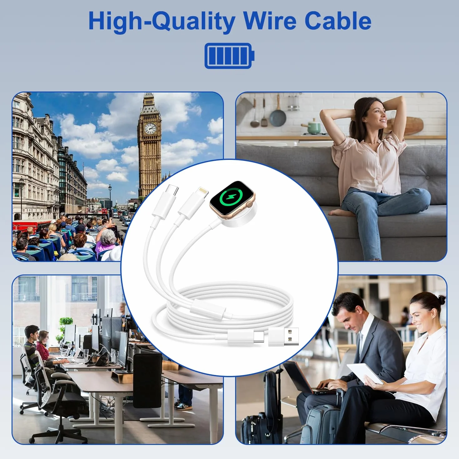 Kabel 3 w 2 do Ładowarki Apple Watch, Magnetyczna Ładowarka USB C do Zegarka Apple Watch i iPhone do Apple Watch Series 11/10/9/8/7/6/5/4/3/SE/Ultra, iPhone 17/16/15/14/13/12/11/X/8/6