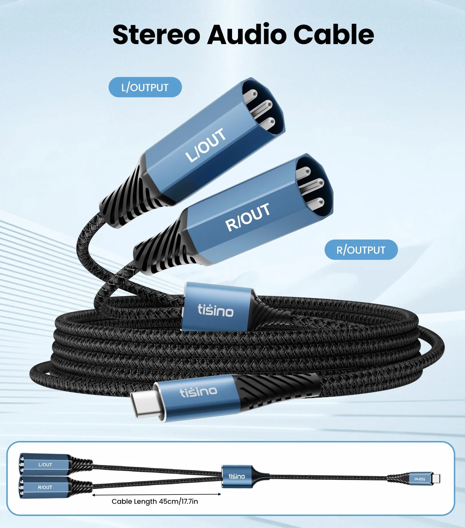Tisino Kabel USB C na Dual XLR Male Audio, kabel XLR do USB C Stereo Power Amplifier do podłączenia telefonu do aktywnych głośników, miksera (2 m)