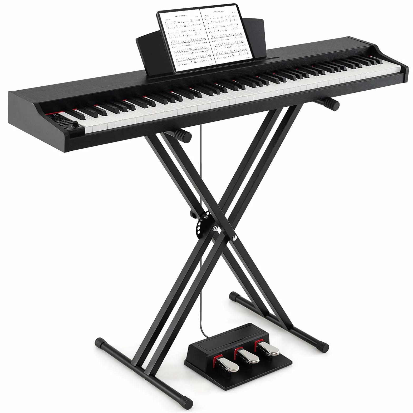 COSTWAY Keyboard Piano 88 klawiszy, pianino cyfrowe z regulowanym stojakiem, potrójnym pedałem i stojakiem na nuty, 2 w 1