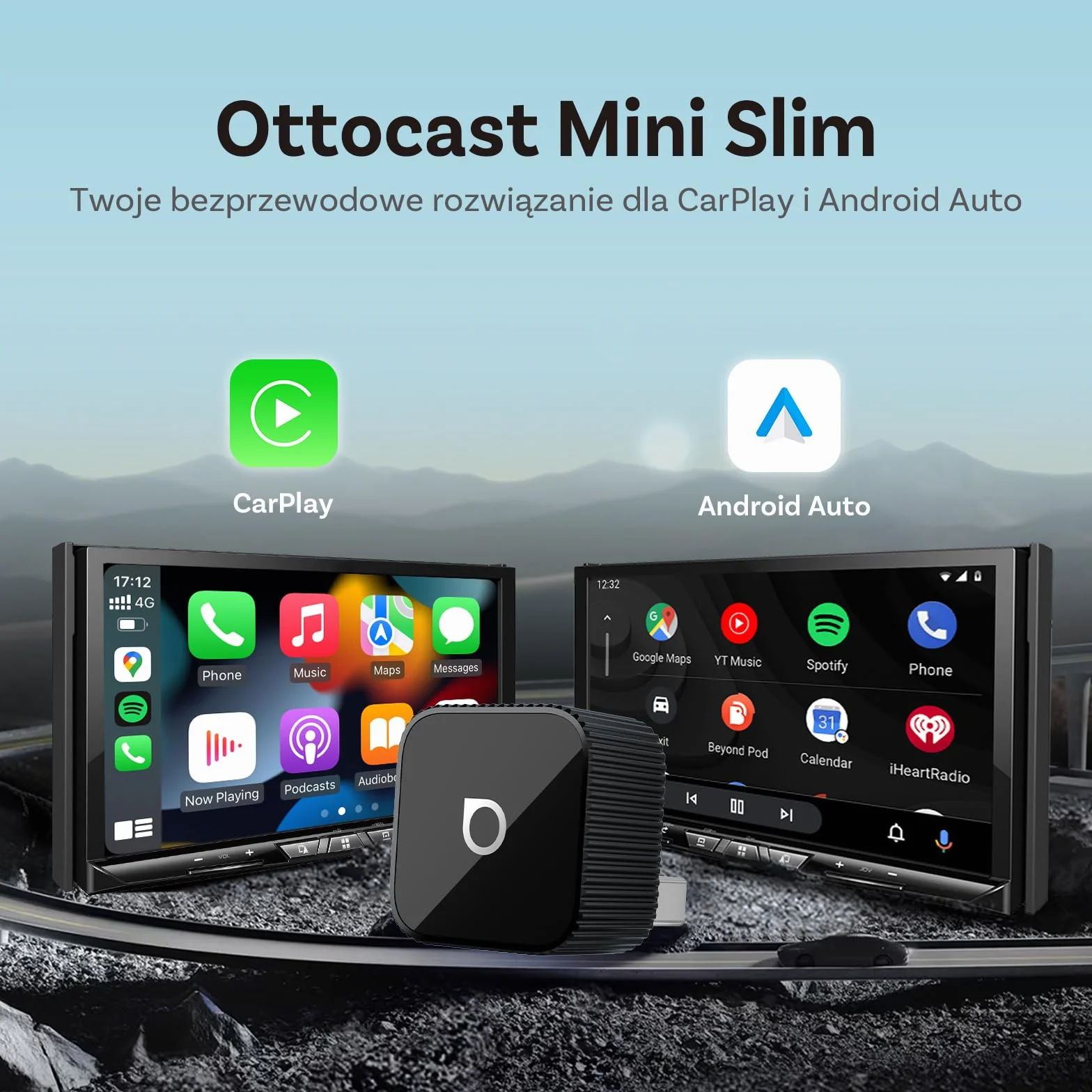 (2026 Ulepszona) OTTOCAST Bezprzewodowy Adapter CarPlay i Android Auto 2 w 1, Ottocast Mini Slim dla iOS 10+ i Android 11+, Wielu Użytkowników, Plug & Play, Szybkie Połączenie