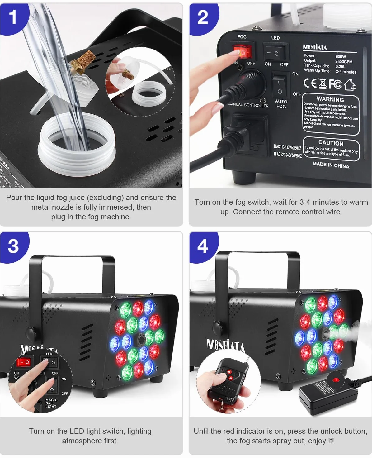 Mini maszyna do dymu 600 W z 18 diodami LED RGB na imprezy, wesela, Halloween, dyskotekę, efekt sceniczny DJ