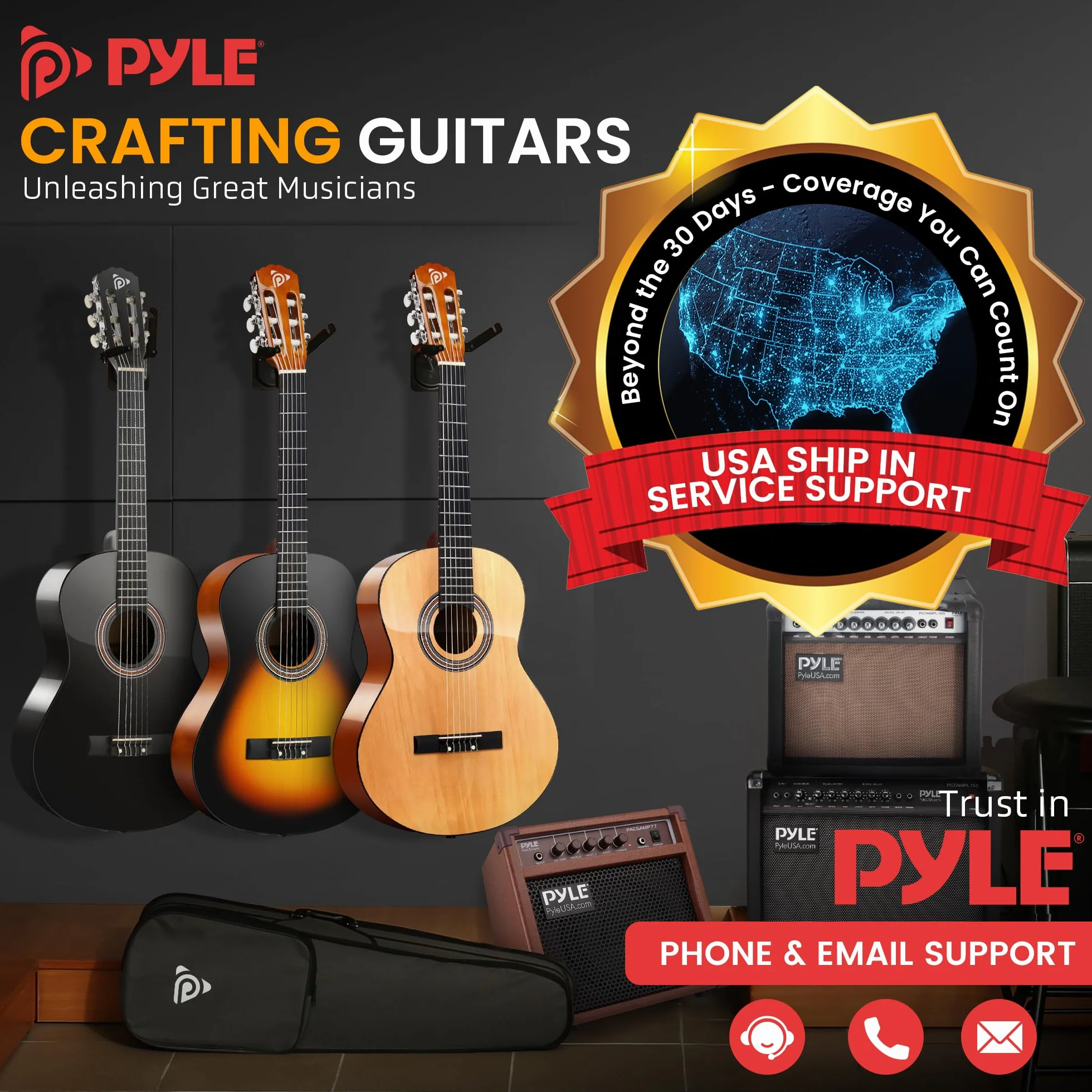 Pyle Gitara Akustyczna Dla Leworęcznych 3/4 36” - Klasyczna 6-Strunowa Z Pokrowcem, Stroikiem, Paskiem, Strunami I Piórkami - Idealna Dla Uczących Się Leworęcznych
