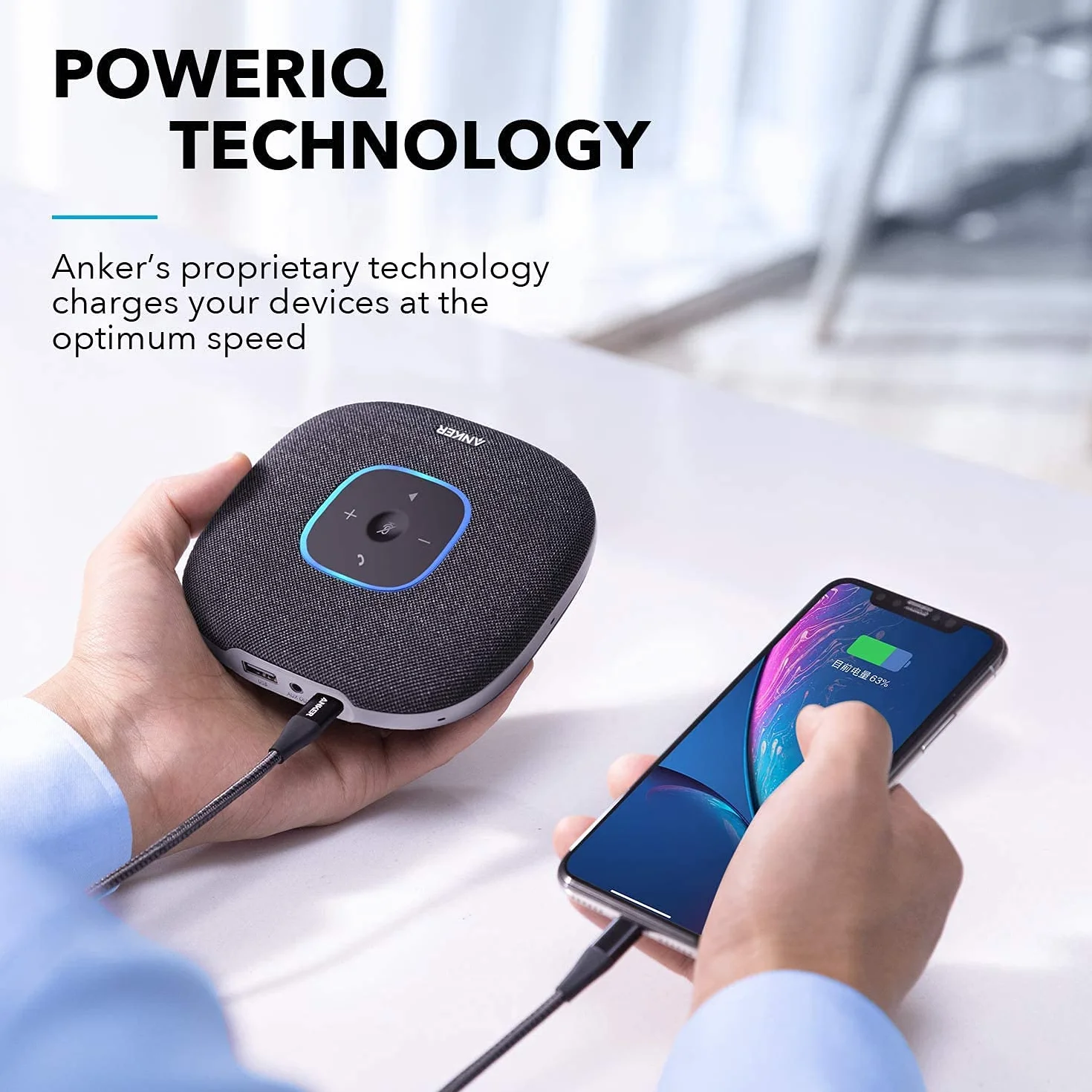 Anker PowerConf S3 głośnik konferencyjny(odnowiony), 6 mikrofonów, inteligentne nagrywanie dźwięku, akumulator 24 godziny, aplikacja Soundcore, Bluetooth 5, USB-C, do biura i biura domowego