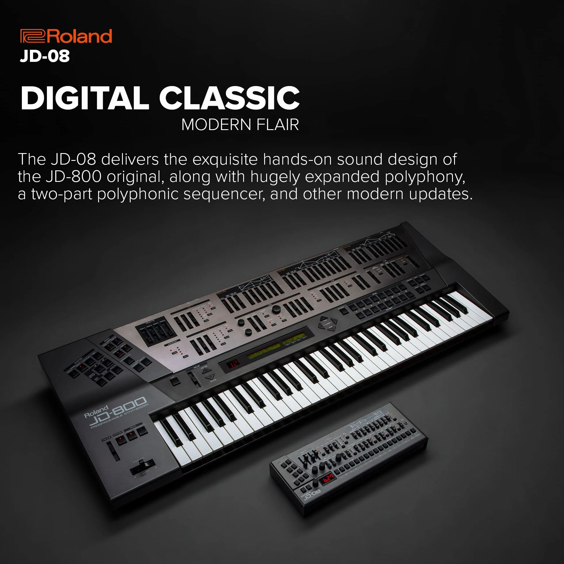 Syntezator Roland Boutique JD-08 – Kompaktowa, Nowoczesna Reedycja Legendarnego Roland JD-800 z lat 90-tych z Nowymi Efektami, Sekwencerem Polifonicznym i nie tylko – Lekkie, Mobilne
