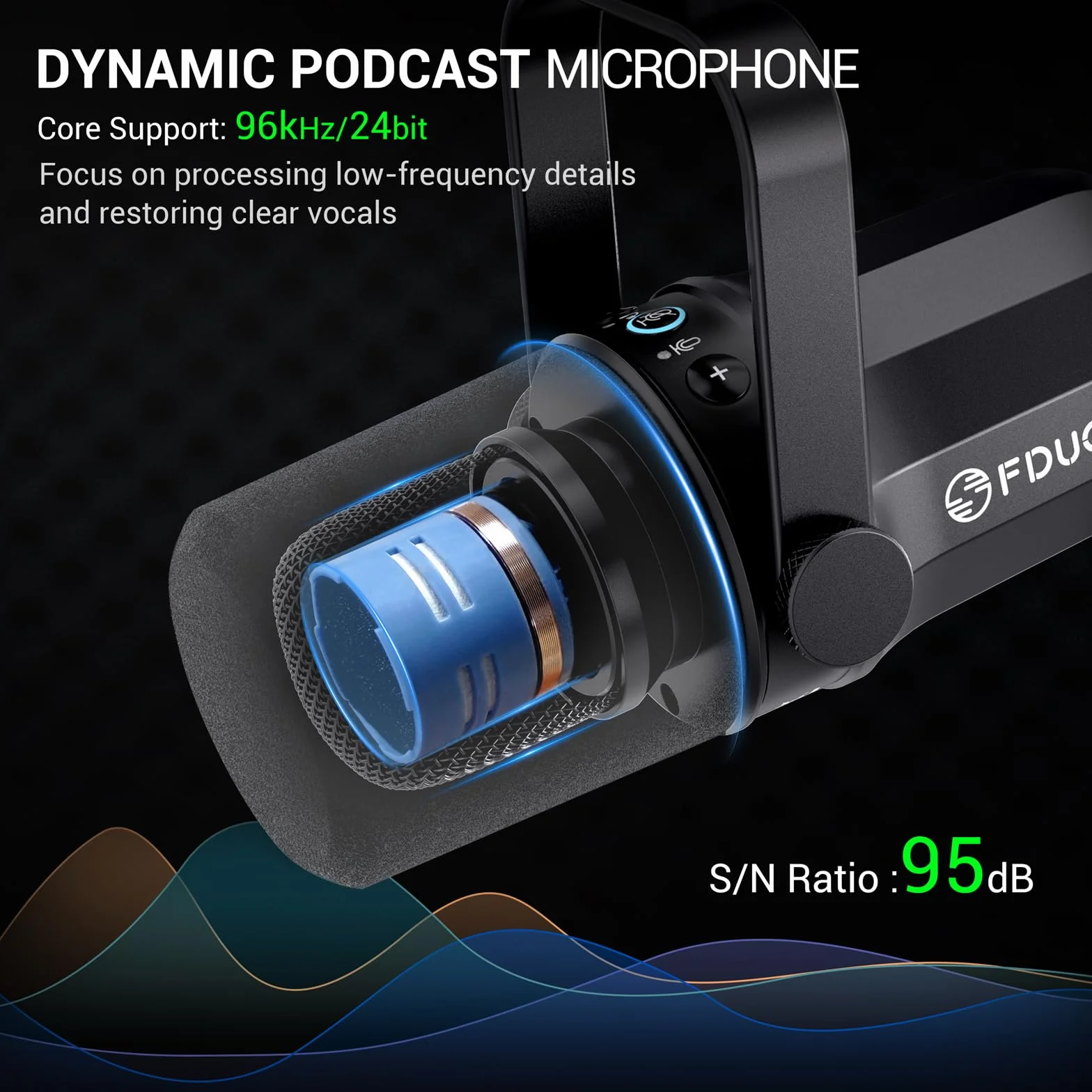 FDUCE SL40+ Zestaw mikrofonowy, USB/XLR do podcastów, grania i streamingu, dynamiczny mikrofon ze statywem typu boom, wbudowane wyjście słuchawkowe, przycisk wyciszenia, pokrętło wzmocnienia