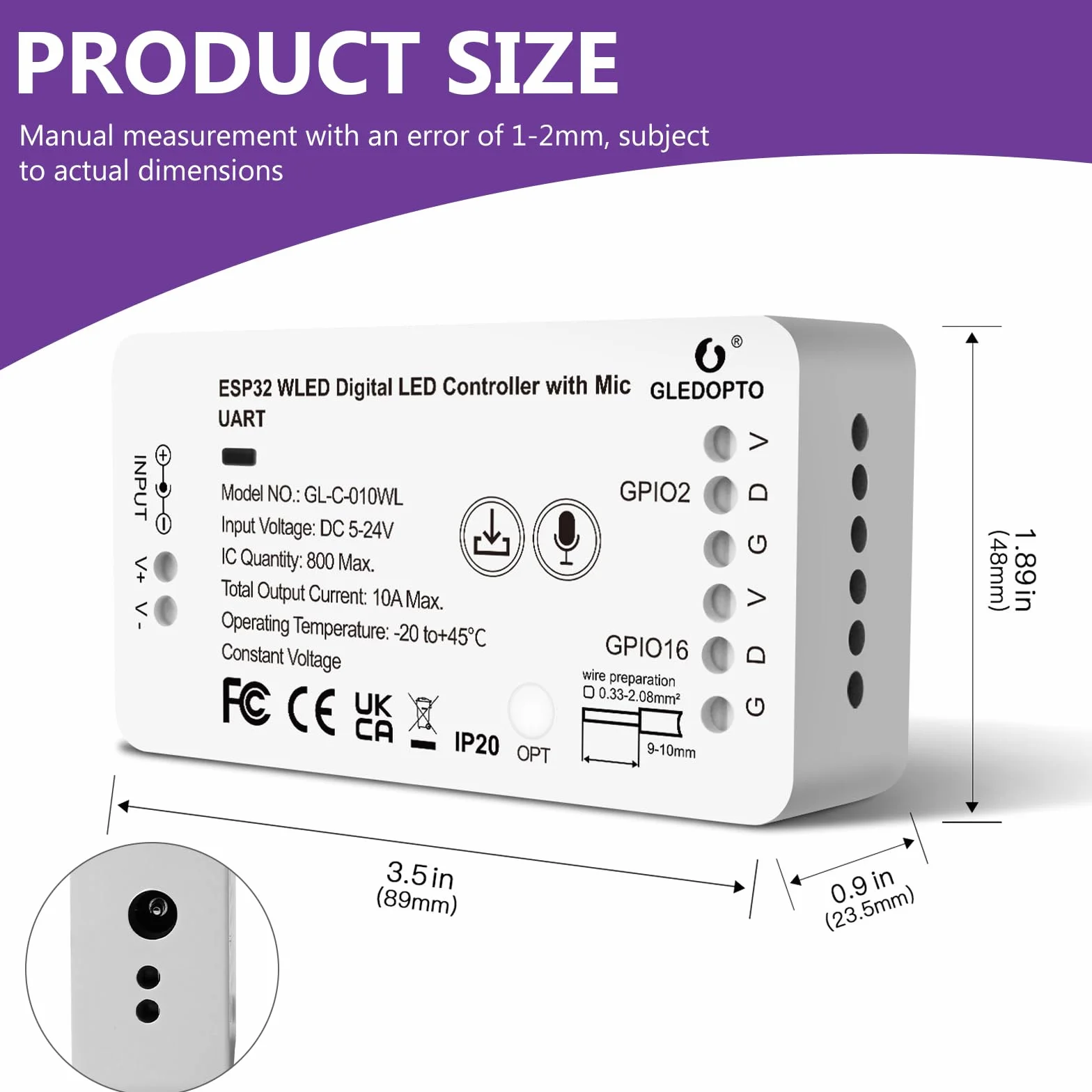 Kontroler WLED, kontroler ESP32, WLED Digital Strip Light Controller z funkcją MIC, GL-C-010WL-D Addressable Strip z mikrofonem WS2811 2812B 2813 2815/GS8208/SM16703P SK6812 /TM1814