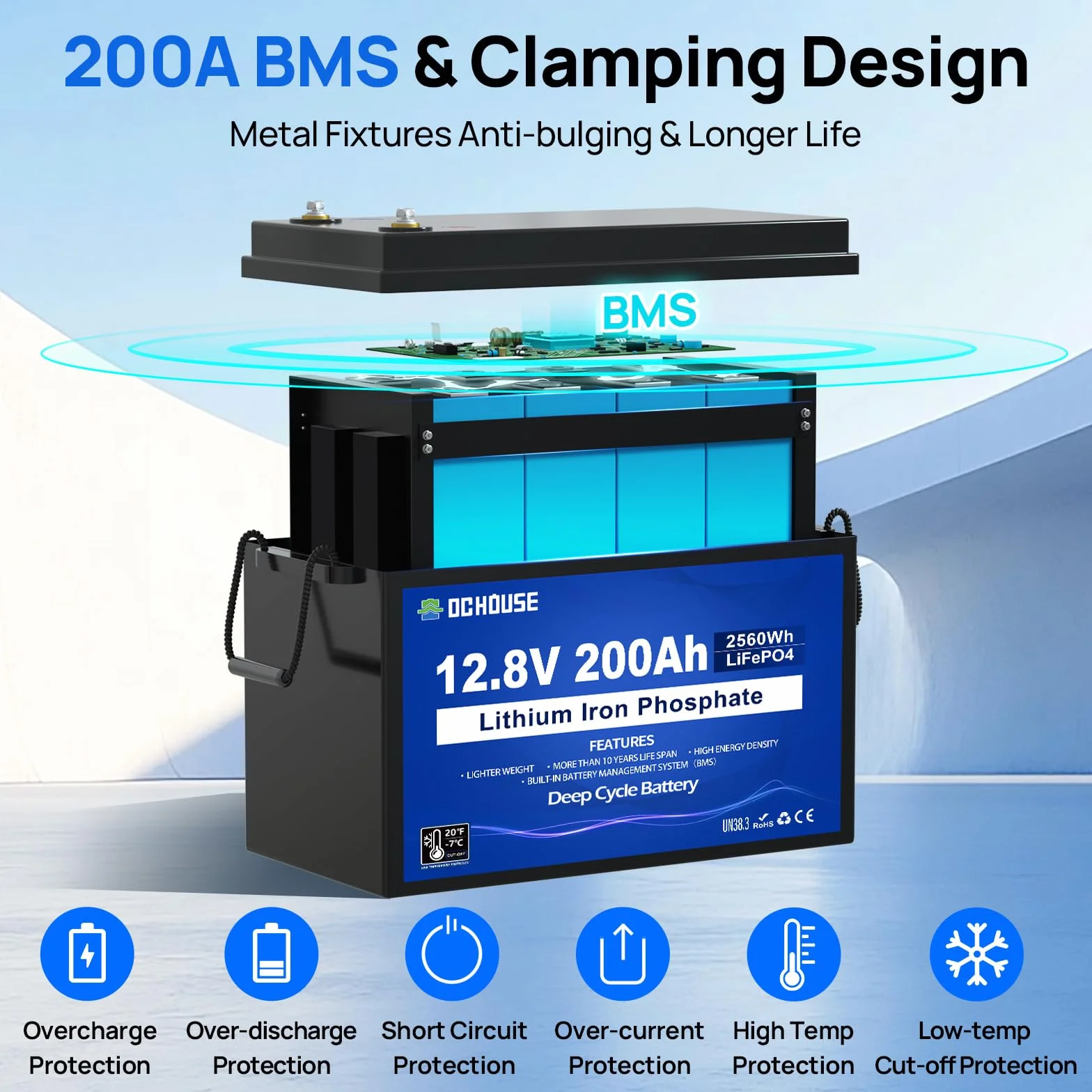 Akumulator LiFePO4 12 V, 200 Ah, ulepszona ochrona BMS 200 A, ochrona przed niską temperaturą, 4000-10000 cykli bateria litowa, idealna do samochodów kempingowych, instalacji solarnych, przyczep