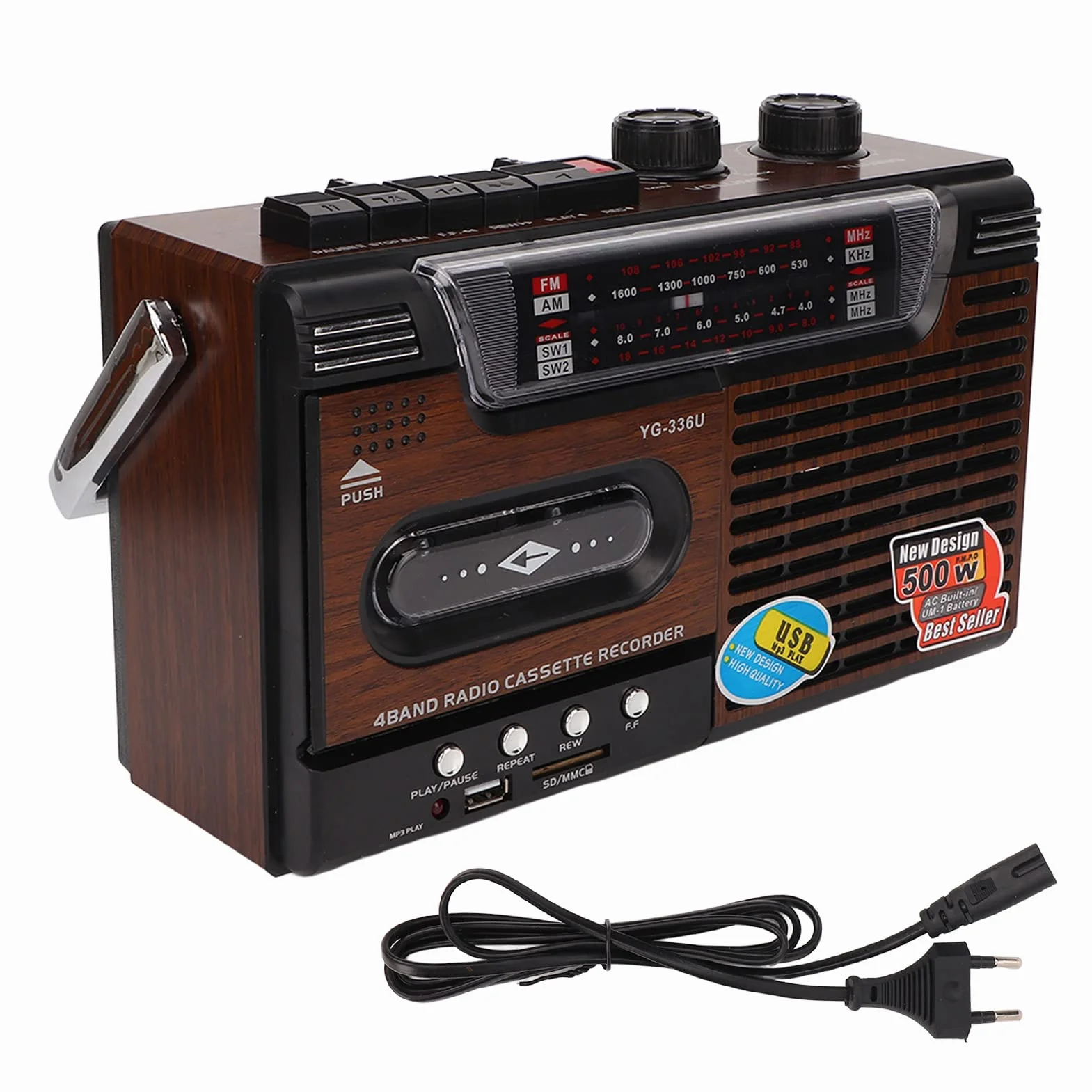 Przenośny odtwarzacz kasetowy, radio AM-FM, magnetofon kasetowy w stylu retro do domu i rozrywki, doskonała jakość dźwięku, częstotliwość robocza 530-1600 kHz,