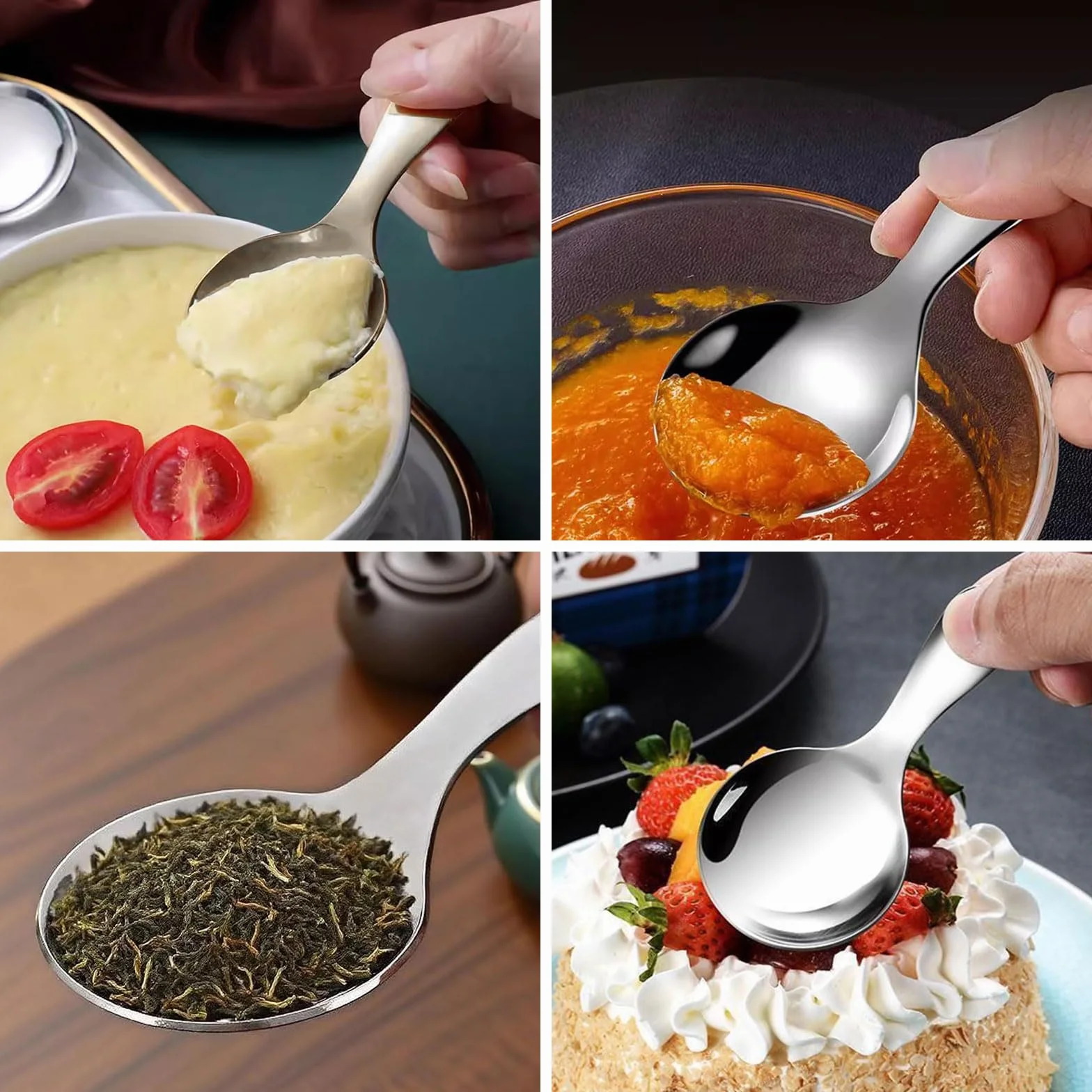 5-pak mini miarek z krótkim uchwytem, srebrne mini miarki do słoików, małe miarki ze stali nierdzewnej do kawy, cukierków, soli, cukru, herbaty i deserów (srebrne)