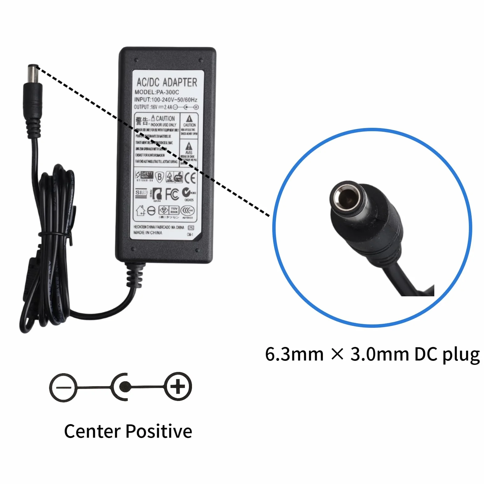 Adapter zasilacza 16 V 2,4 A ładowarka kompatybilna z Yamaha PSR-S500 PSR-S700 PSR-S900 PSR-1000 PSR-1500 MOTIF-RACK klawiatura płaska, zamiennik PA-300 PA-300B PA-300C PA-301