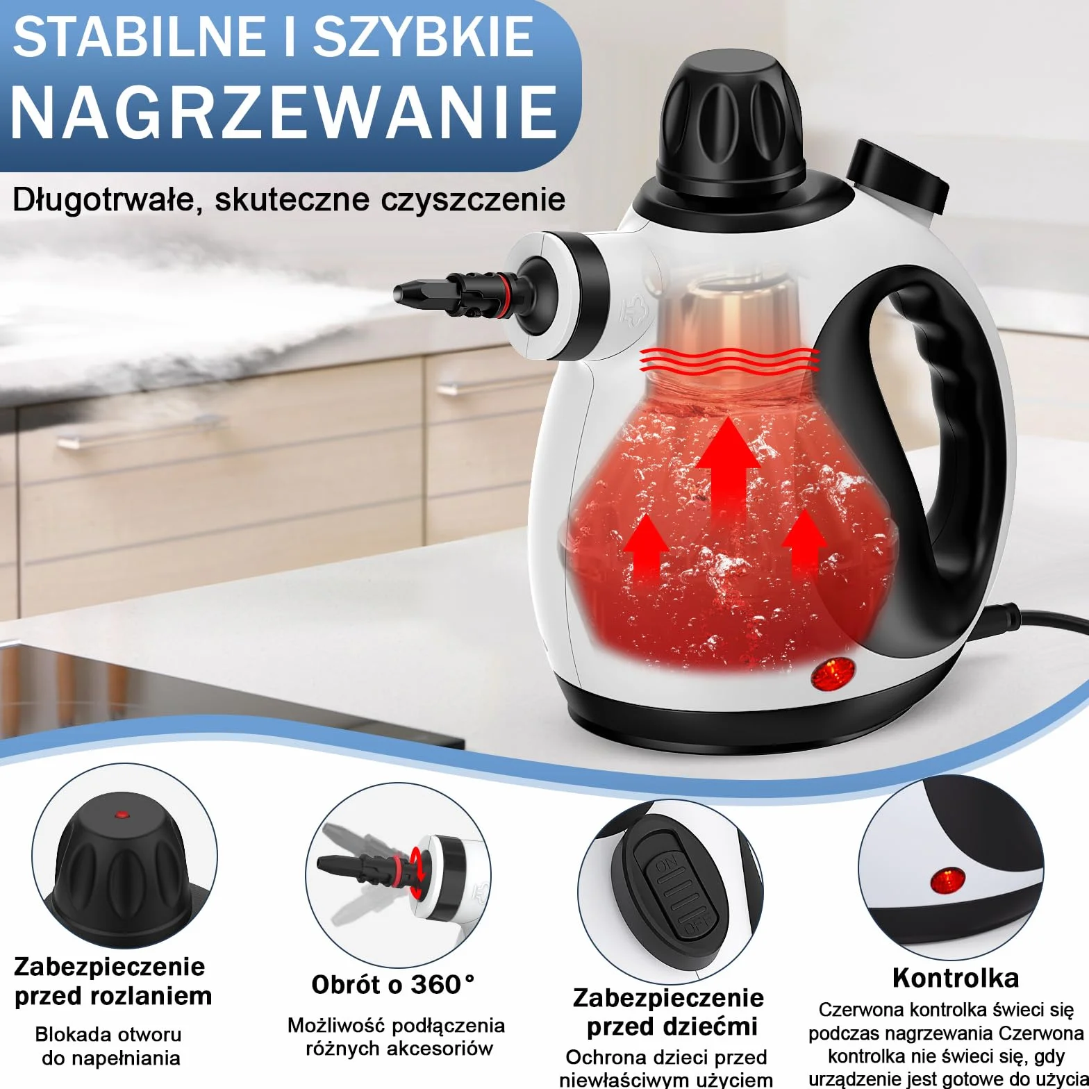KLONA Ręczna myjka parowa do domu, wielofunkcyjna myjka parowa z 10 akcesoriami do dywanów, zasłon, sof, kuchni, łazienki i wielu innych.