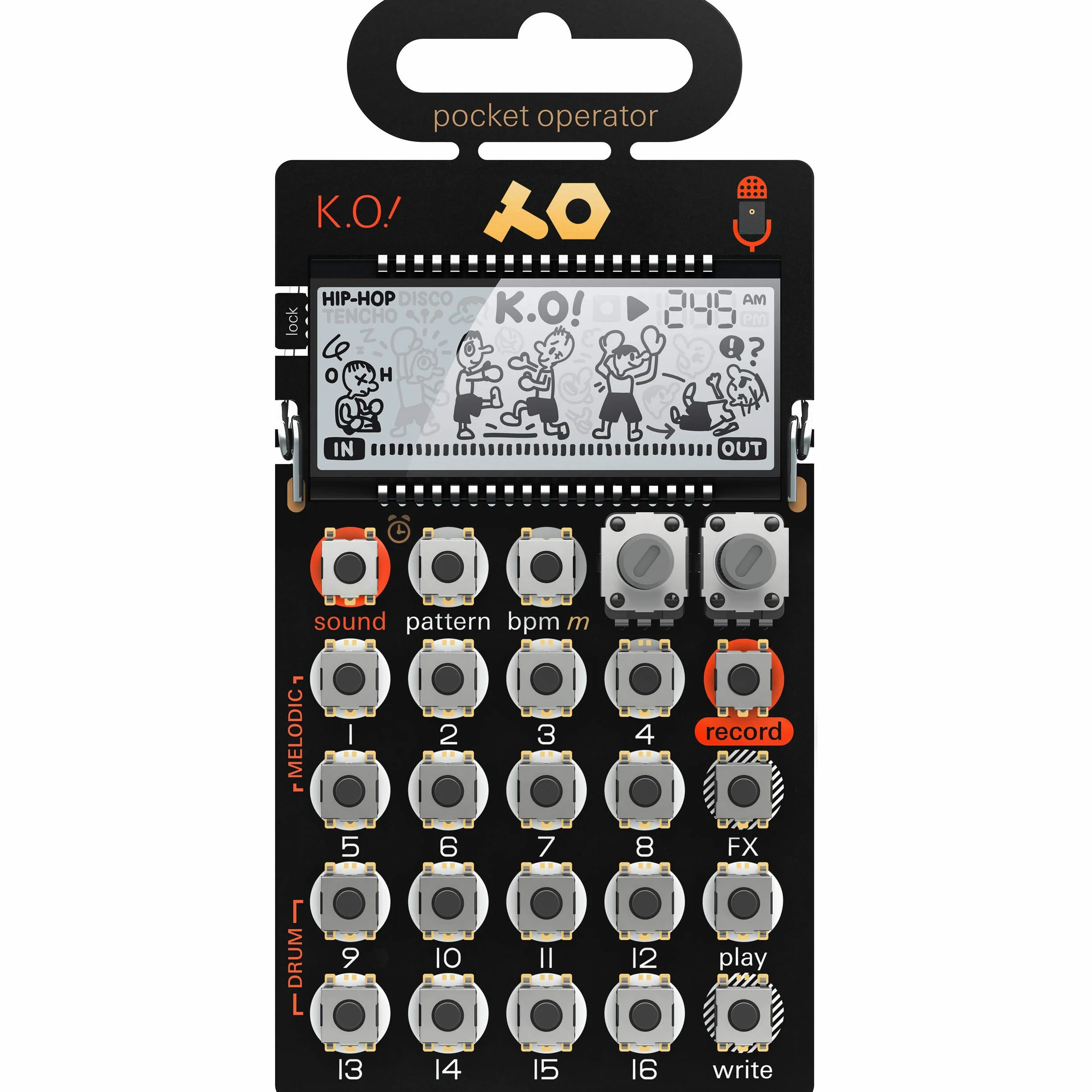Teenage Engineering PO-33 KO Pocket Operator Synthesizer Przenośny mikrosampler (wejście liniowe, mikrofon, gniazda melodii i perkusji, sekwencer krokowy), TEE0039