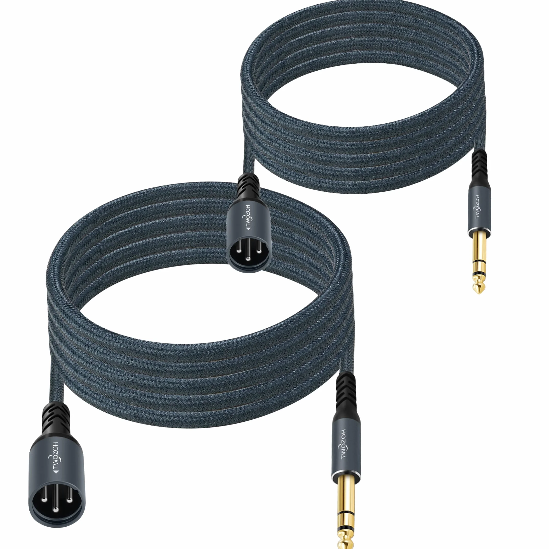 Twozoh Jack 6,35 mm na XLR Męski 3-pinowy Kabel Audio 1M 2 Pack, Pleciony XLR Męski na 1/4 TRS Kabel do gitary stereo (Profesional/Hifi)