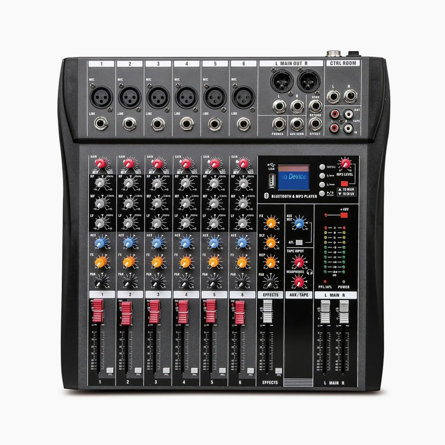Mikser DJ-ski, 6-kanałowy profesjonalny mikser komputerowy do nagrywania na scenie karta dźwiękowa USB wysoki niski ton Bluetooth model DJ