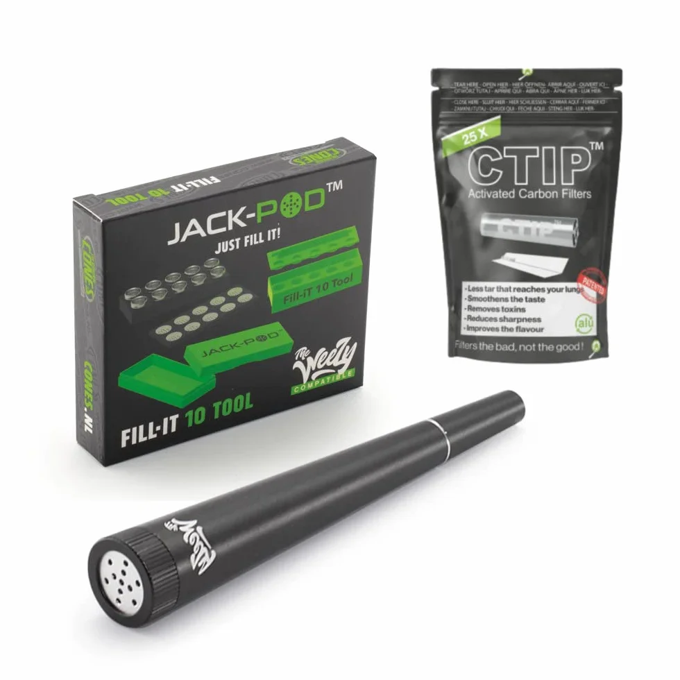 The Weezy zestaw startowy, gwizdek Weezy + 25 filtrów z węglem aktywnym CTIP + 1 narzędzie Fill-iT z 10 wkładkami typu jack-pods (czarny)