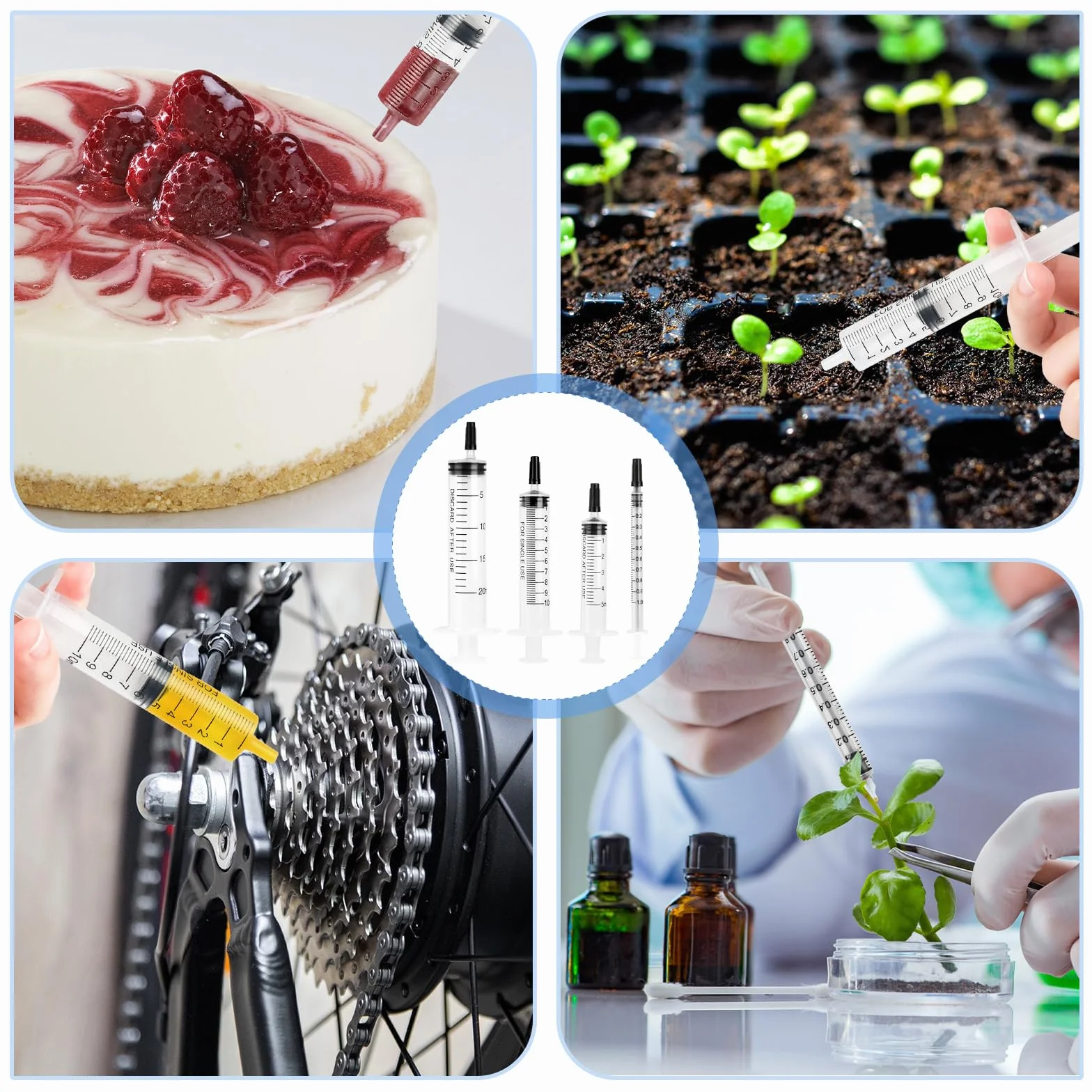 Strzykawki, 16 sztuk strzykawek z tworzywa sztucznego z czarną wtyczką, strzykawki 20 ml/10 ml/5 ml/1 ml, jednorazowe strzykawki do laboratorium, do karmienia zwierząt, oddzielania płynów,