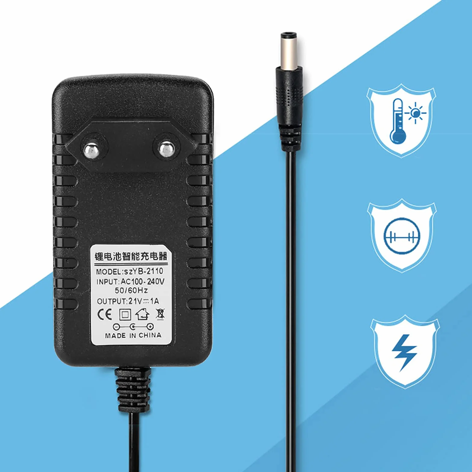 21 V 1A Ligi -Ion Akuaryjnik z Grubym Miedzianym Rdzeniem, Ognioodpornym Stopem PC i Szerokim Napięciem - ładowarka Adaptacyjna do (Wtyczka UE 100-240 V.)