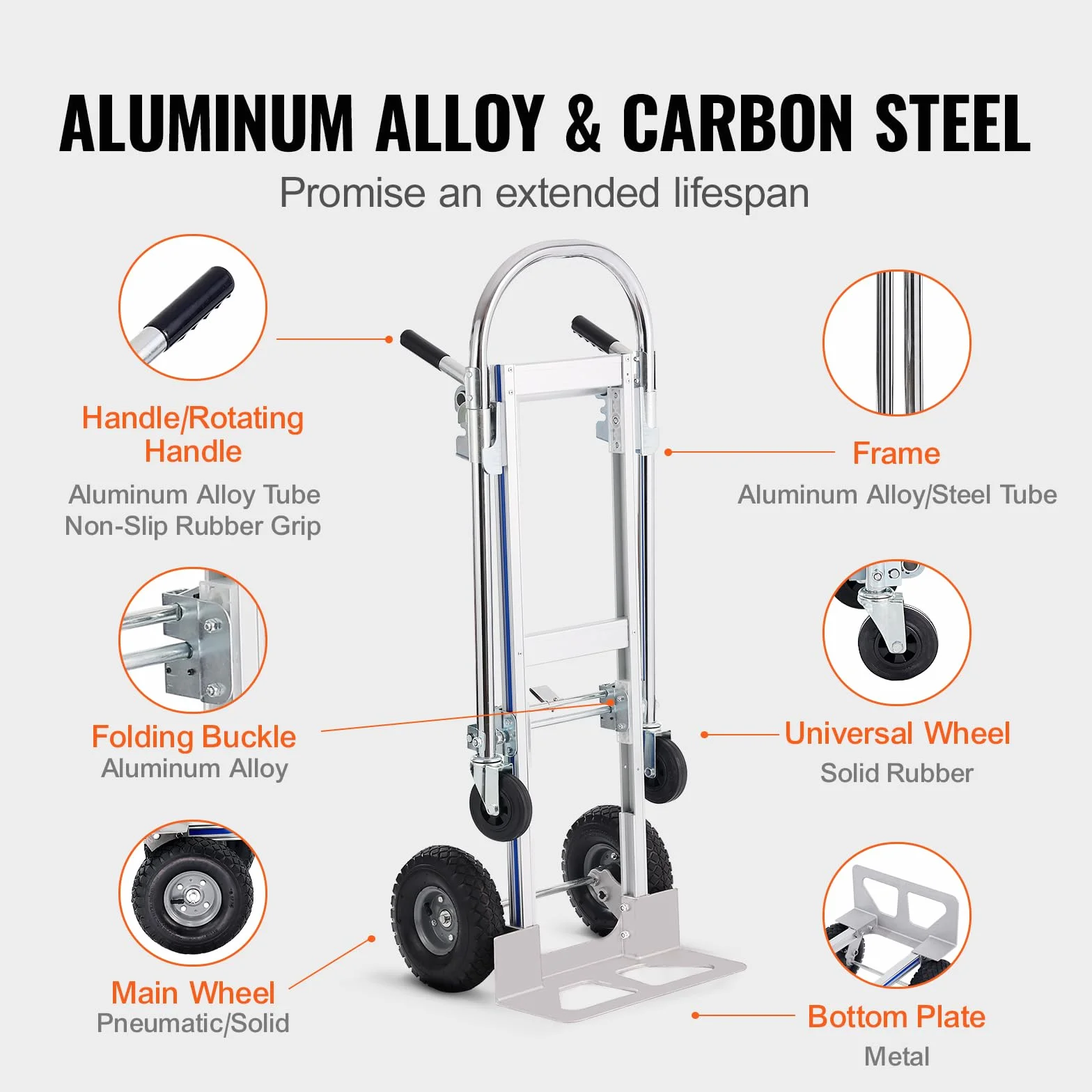 VEVOR Aluminiowy Składany Wózek Transportowy 2 w 1 Do Przenoszenia Ładunku 363 kg Na Platformę Z Kołami Gumowymi Do Transportu Towarów Magazynowych