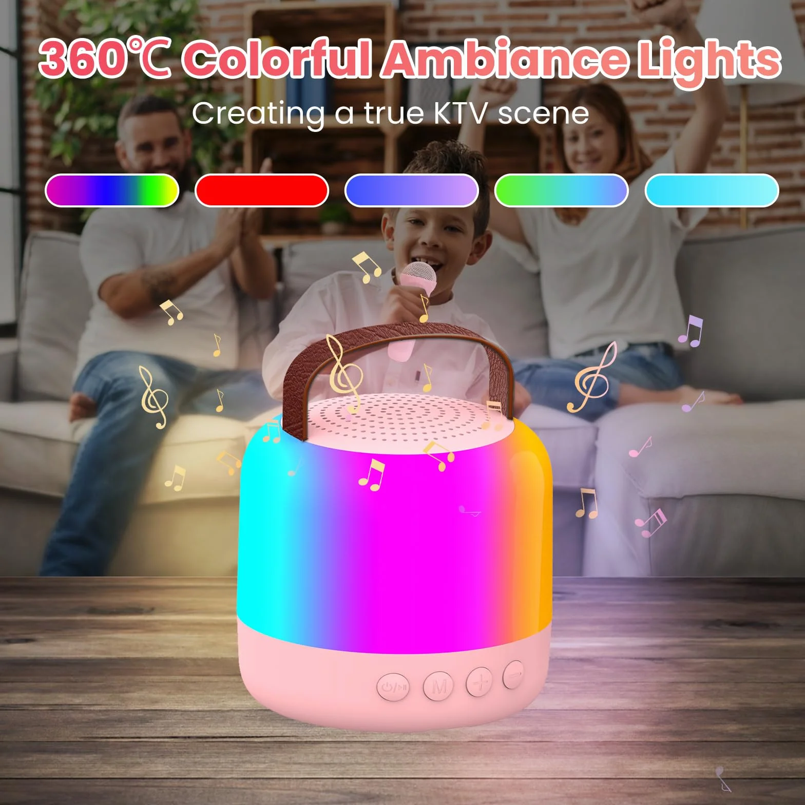AIUNAOM Karaoke Mikrofony dla Dzieci, 2 Mikrofony, Przenośny Głośnik Bluetooth z LED, 5 Efektów Dźwiękowych, Idealna Zabawka dla Chłopców i Dziewczynek na Święta i Uroczystości