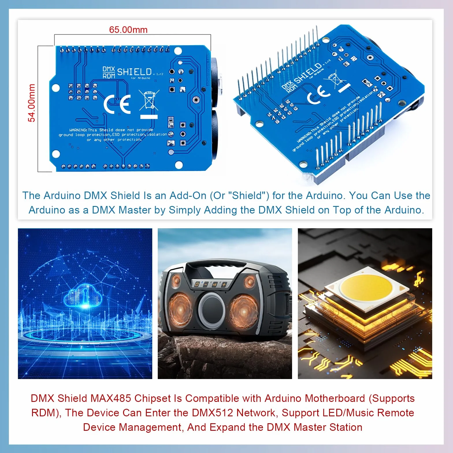 Chipset CQRobot DMX Tarcza MAX485 Kompatybilny z płytą Arduino (RDM Capable), Urządzenie Into DMX512 Network, LED/Music Zdalne zarządzanie urządzeniem, Extended DMX Master.