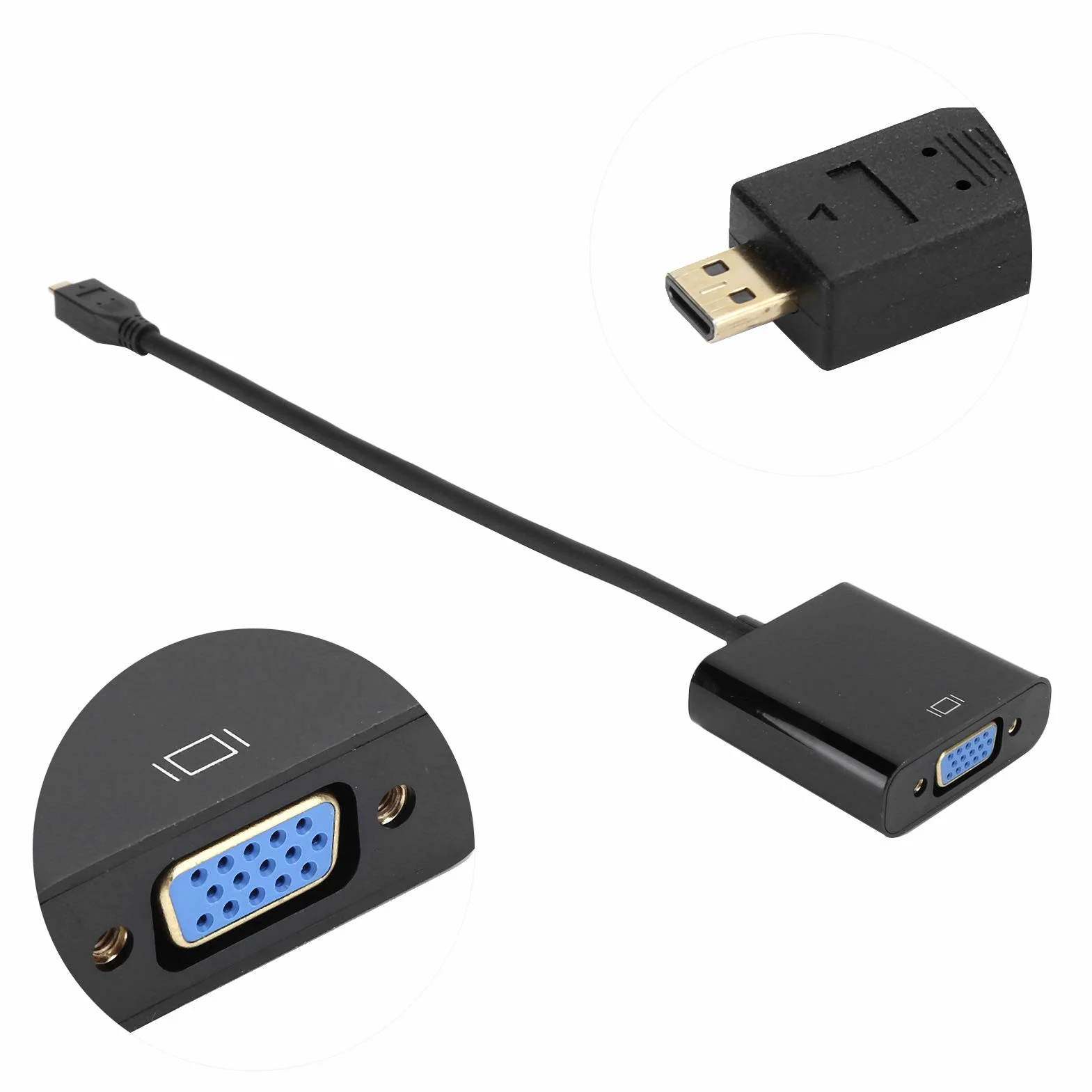 Tbest Adapter Mi na VGA, Raserry Pi Mini na VGA, adapter konwertera wideo Micro HDMI na VGA 1080P do Raserry Pi 4B z funkcją zasilaniaMicro HDMI na VGA