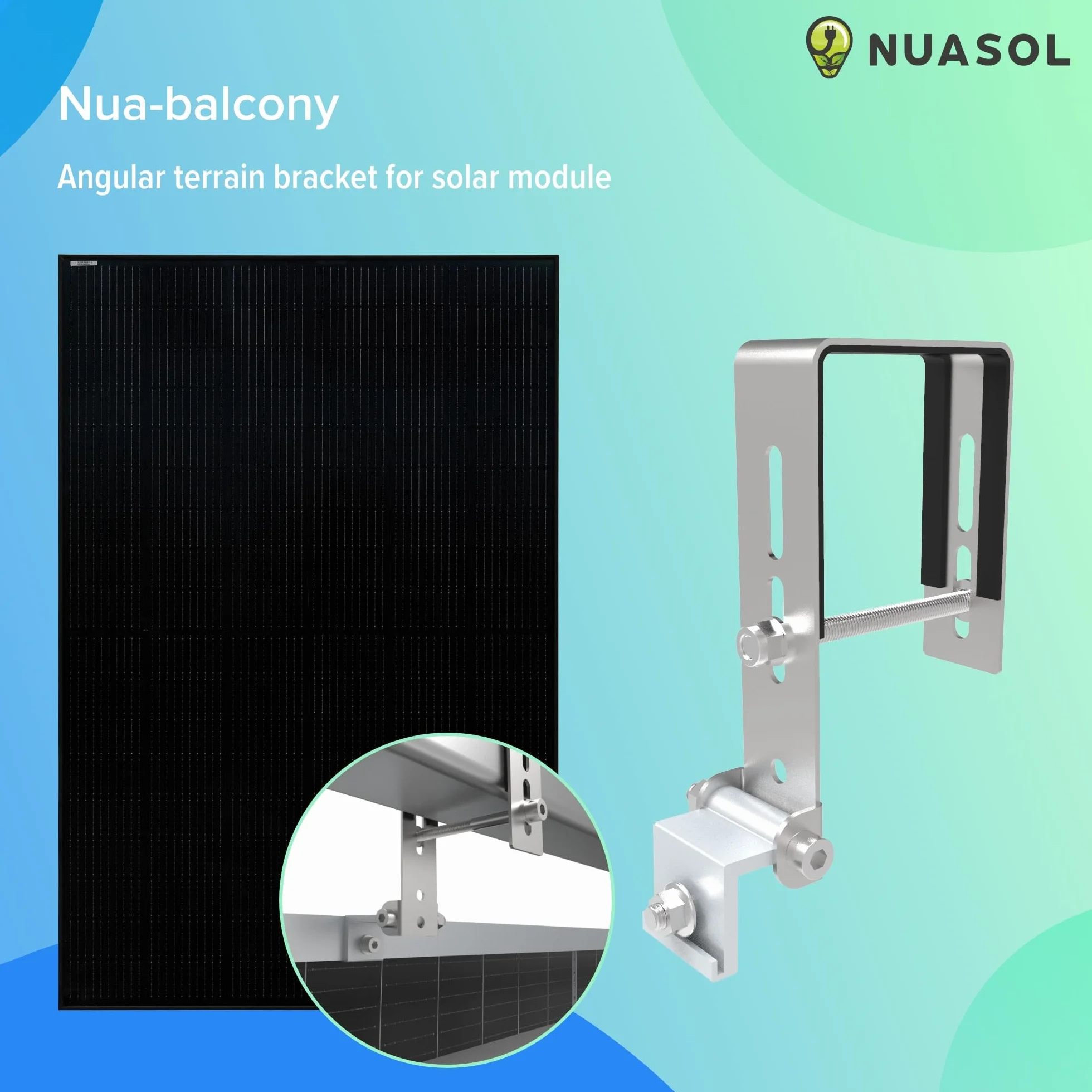 Uchwyt balkonowy do elektrowni, poręcz mocowanie do 1 modułu solarnego i falownika fotowoltaicznego, kąt nachylenia 0° i 25-45°, szerokość poręczy 80 x 80 mm, srebrny