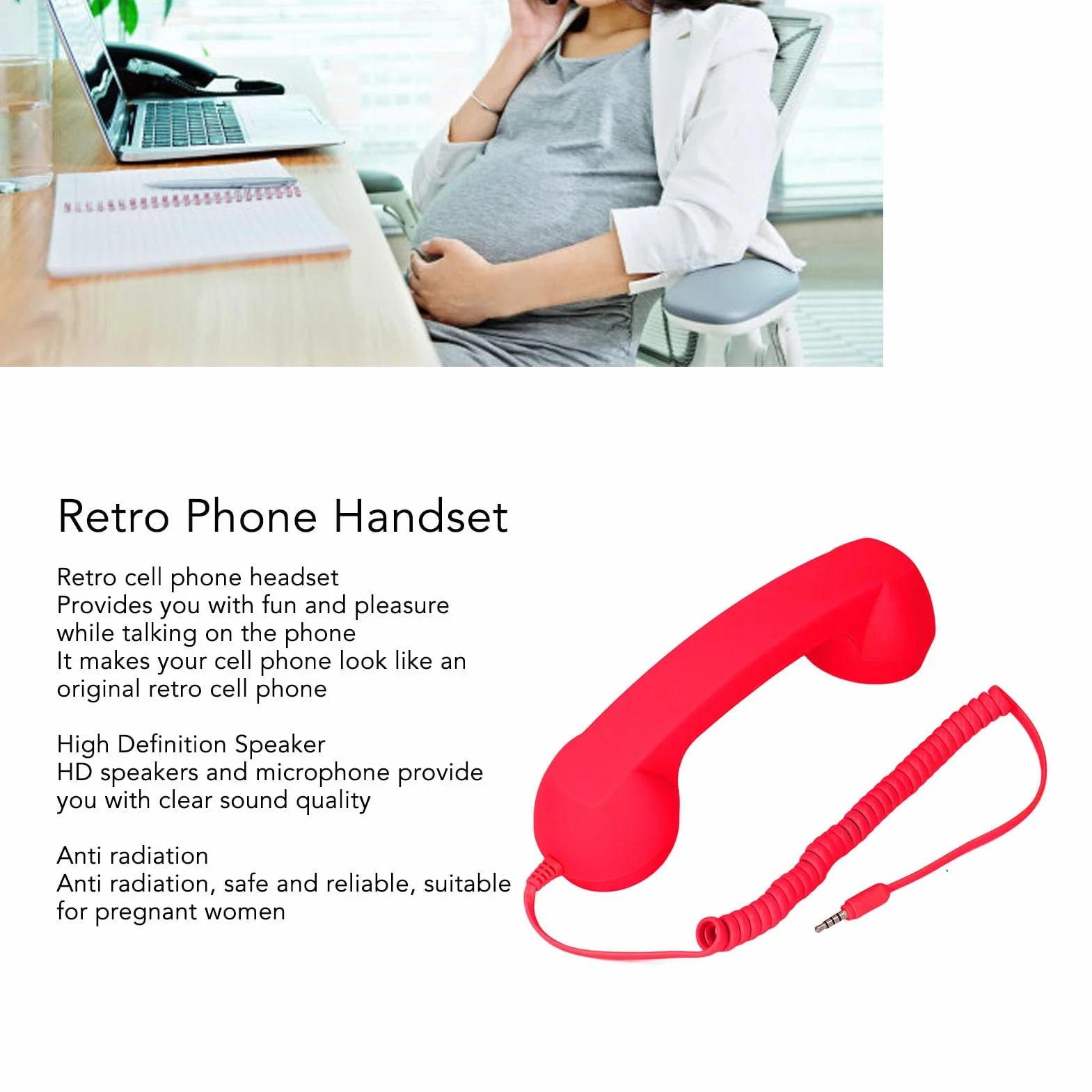 Retro Słuchawka Telefoniczna, Odbiornik Telefonu Komórkowego, Czysty Dźwięk i Promieniowanie, Głośnik z Mikrofonem i Mikrofonem 3,5 Mm do Smartfony do Telefonów Komórkowych