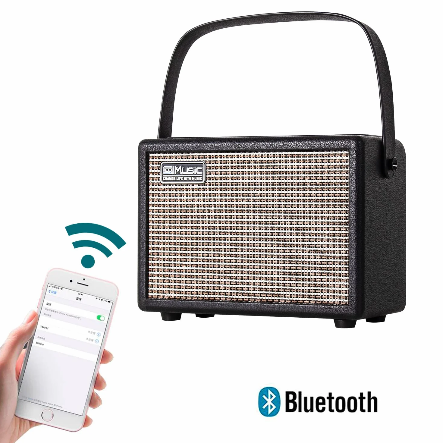 Coolmusic 15G wzmacniacz gitarowy, przenośny wzmacniacz gitarowy Bluetooth, 2-funkcyjny wzmacniacz gitarowy, odpowiedni do gitary elektrycznej i akustycznej, zawiera przyciski