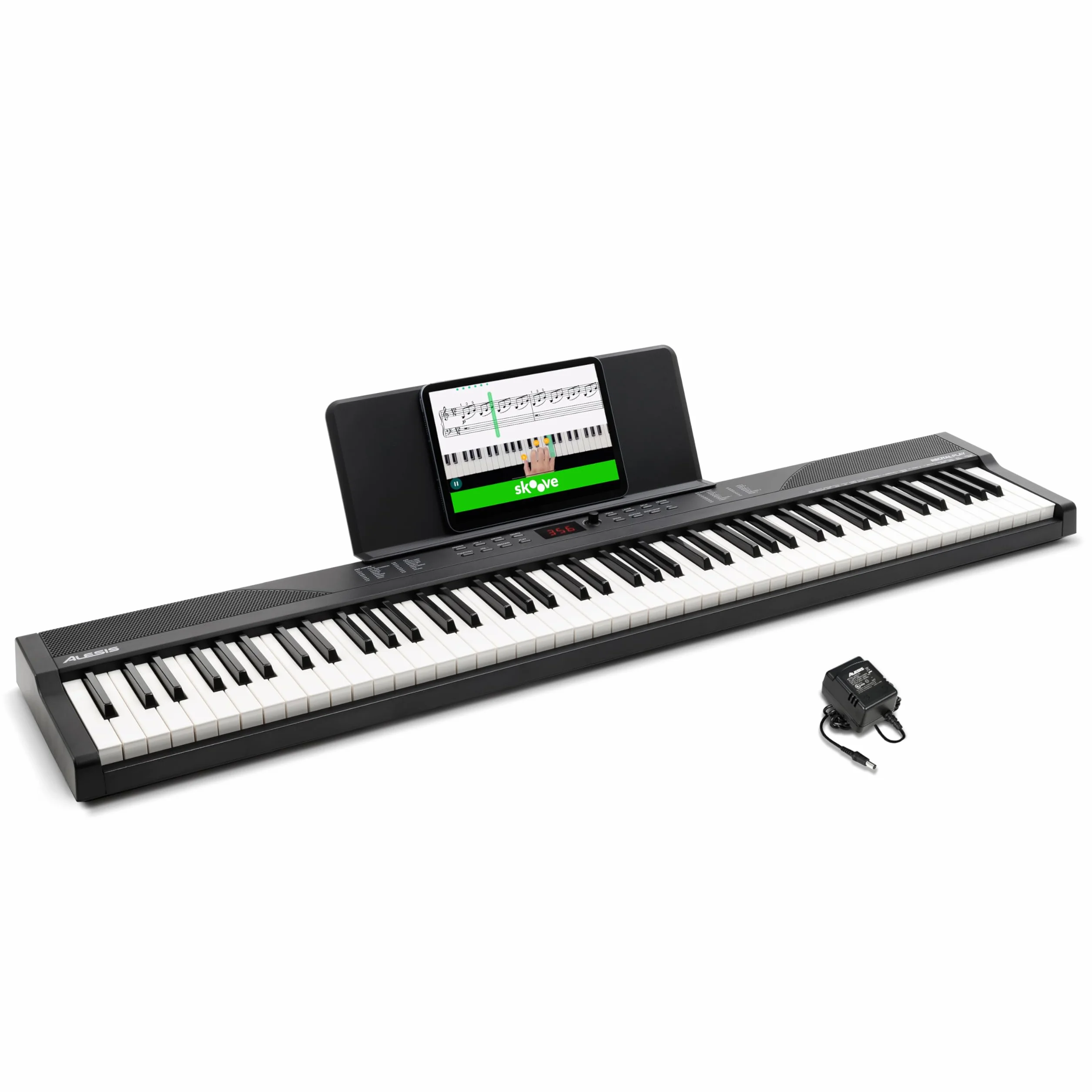 Alesis 88-klawiszowe pianino z 480 brzmieniami, głośnikami, USB MIDI, stojakiem na nuty/tablet, zasilaczem i lekcjami