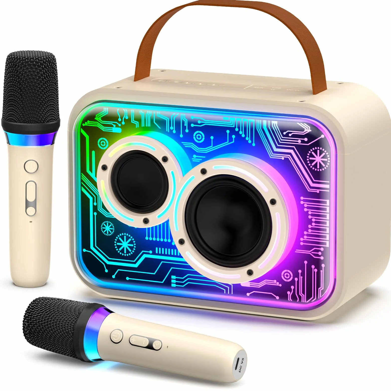 JYX Maszyna do karaoke z 2 mikrofonami dla dzieci i dorosłych, diodami LED i magicznym dźwiękiem, przenośny, bezprzewodowy głośnik Bluetooth, obsługuje imprezę domową/na zewnątrz/prezenty/dekoracje