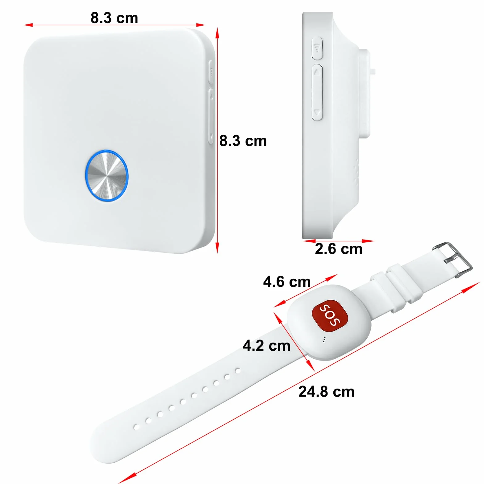 Bezprzewodowy mobilny alarm domowy z przyciskiem alarmowym na nadgarstek alarmowy, alarm paniki, ładowalny, dla osób starszych, dzieci niepełnosprawnych, w ciąży (1 do 2)