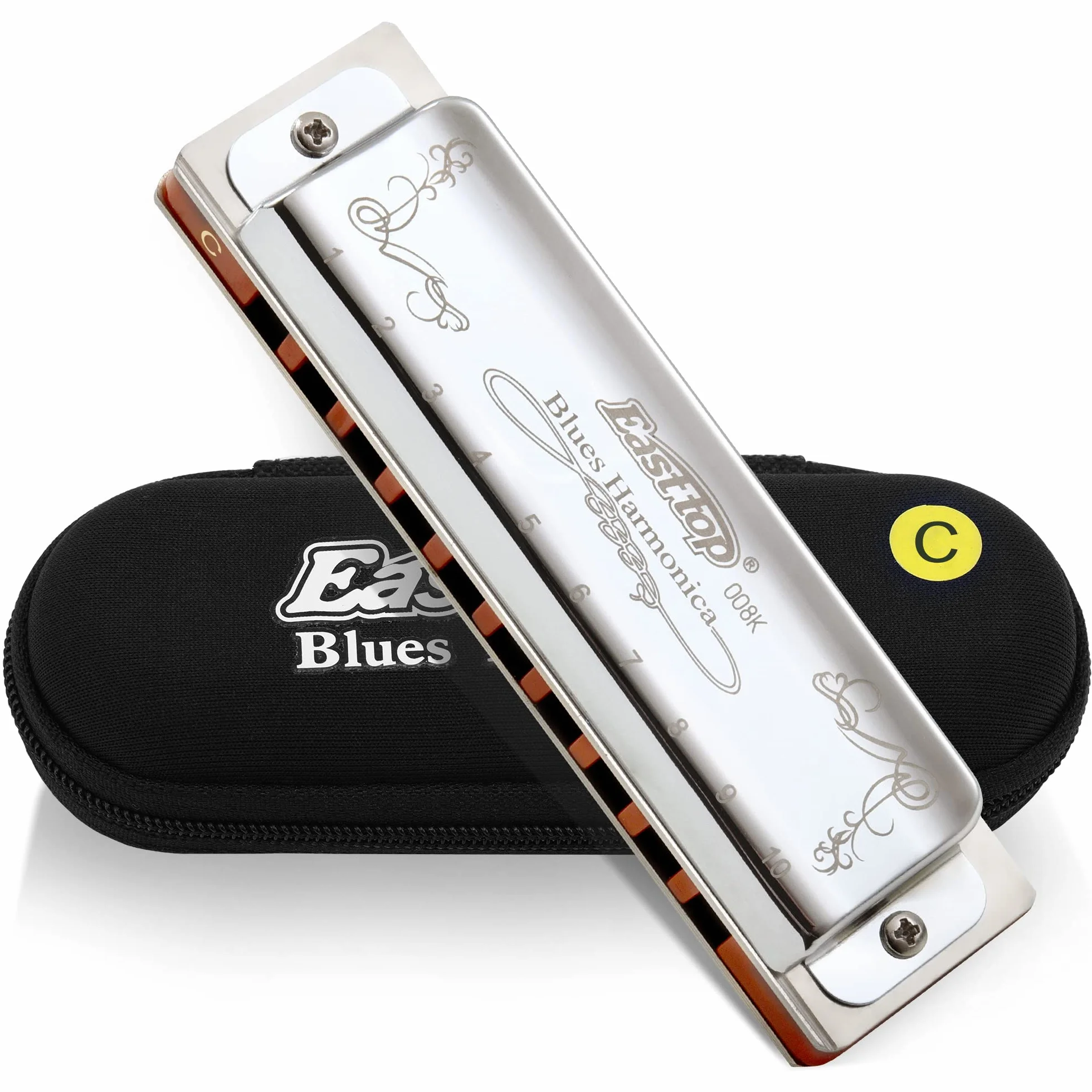 East top Harmonijka, harmonijka diatoniczna, klucz C,10 otworów, 008 K, ze srebrną osłoną, harmonijki bluesowe dla dorosłych, profesjonalistów, początkujących i studentów
