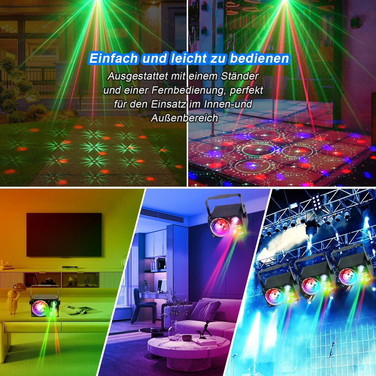 Nigecue Lampa dyskotekowa 4 w 1 z pilotem zdalnego sterowania, sterowanie muzyką z funkcją stroboskopu, sterowanie głosem LED, lampa imprezowa DJ z kablem USB, 2 m, na Halloween, Boże Narodzenie, do