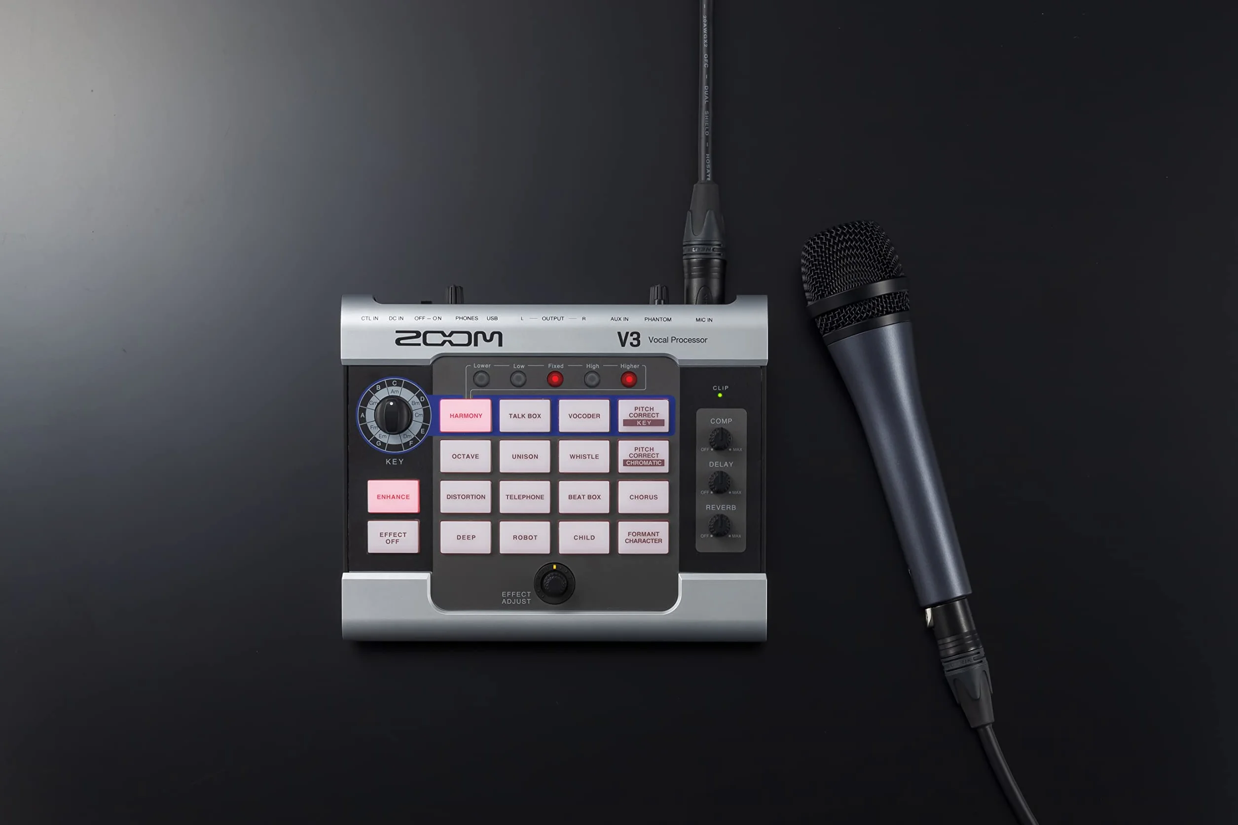 ZOOM V3 Vocal Processor – efekt do poprawy jakości śpiewu, głosu i mowy, do nagrywania i streamingu, podcastów, filmów i optymalizacji treści, czarny i srebrny