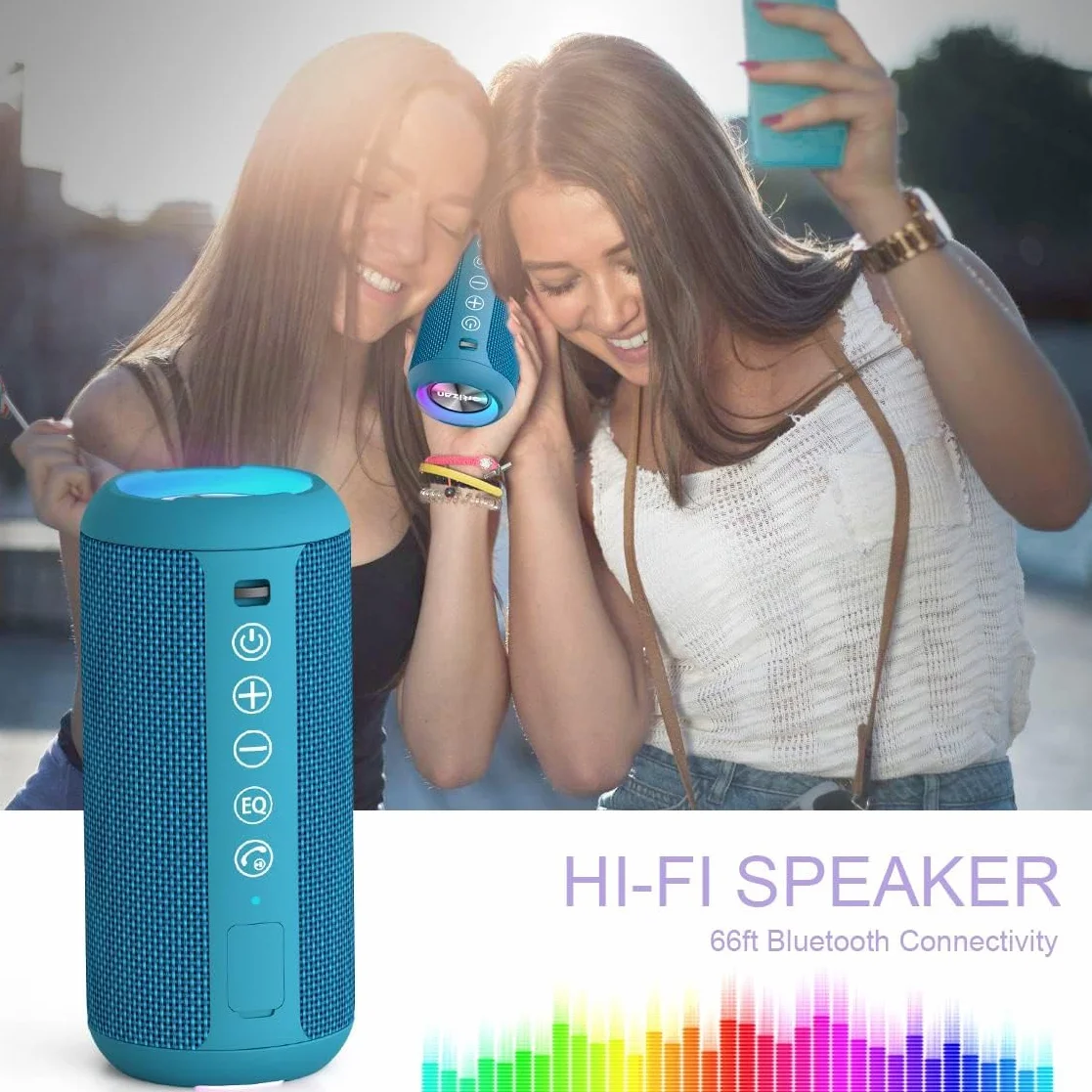 Ortizan Głośnik Bluetooth ze światłem LED, mini, przenośny, funkcja głośnomówiąca, bezprzewodowy, wodoodporność IPX7, dźwięk przestrzenny 360°, z AUX, TF, do użytku na zewnątrz