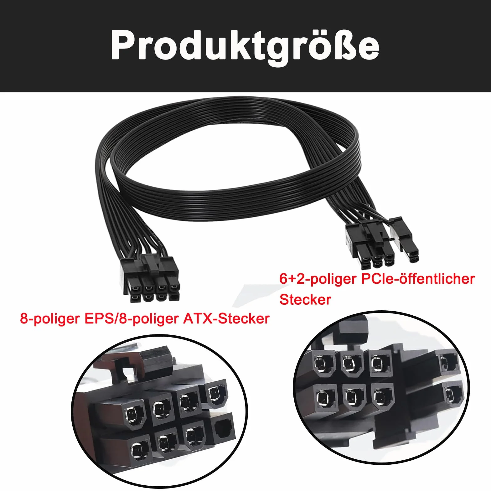 GERUI 8-biegunowy kabel zasilający GPU 8-biegunowy wtyk ATX na 6+2- kabel PCIe, długość całkowita 60 cm, kompatybilny z zasilaczami Corsair typu 3 i typu 4, nie nadaje się do zasilaczy EVGA (czarny)
