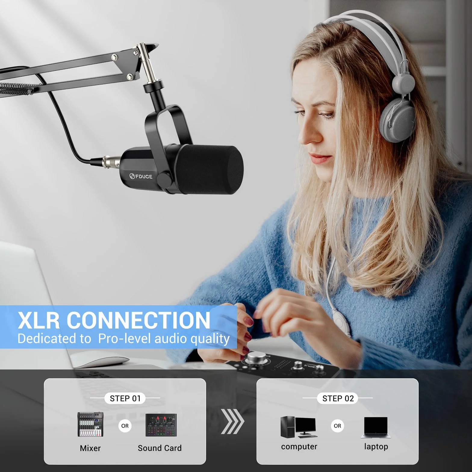 FDUCE SL40X XLR zestaw mikrofonów dynamicznych do nagrywania wokalu, podcastów, gier, transmisji na żywo i nadawania, całkowicie metalowy mikrofon kardioidalny, technologia izolacji głosu, czarny
