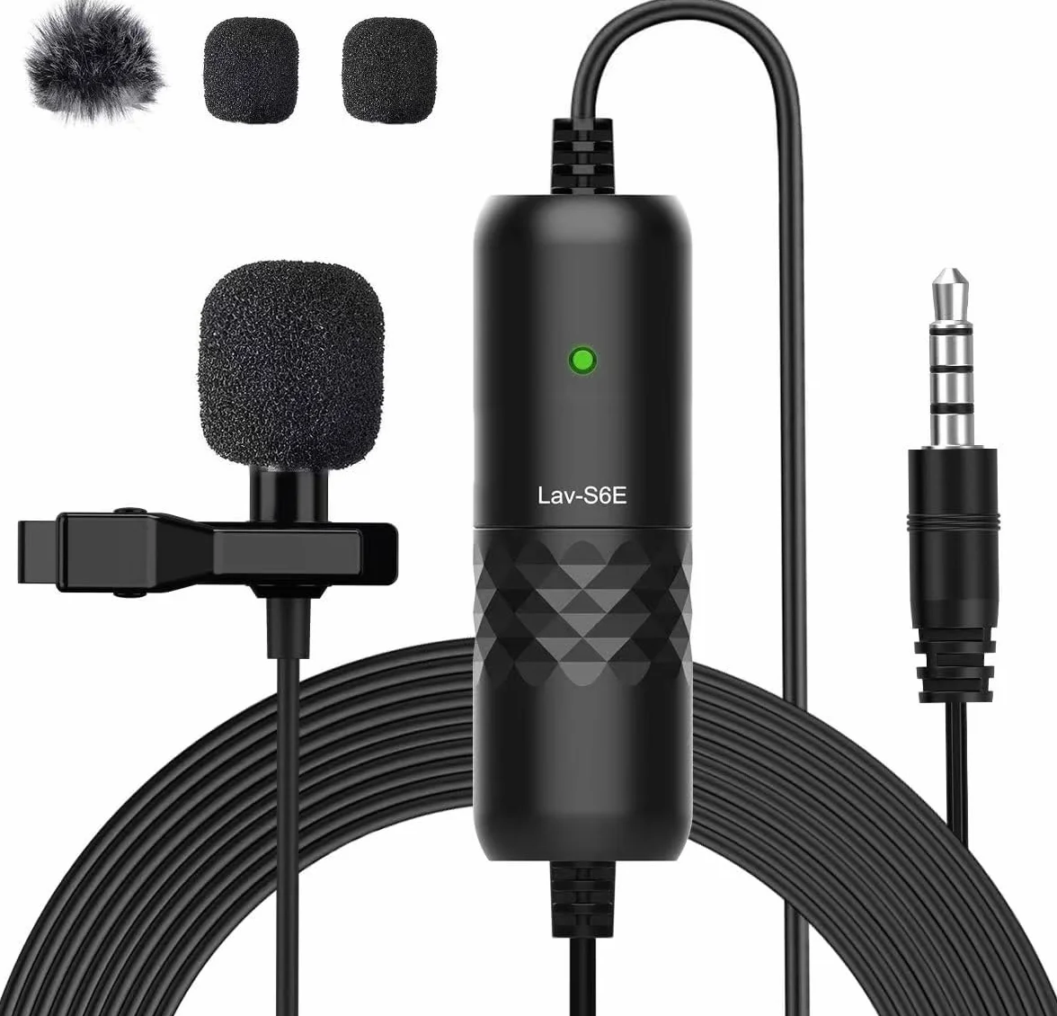 Moman 6 m mikrofon lavalier, lav-S6E, mikrofon z klipsem, wielokierunkowy, pojemnościowy, mini klips z kablem do kamery DSLR, telefonu komórkowego/laptopa/komputera, wywiadów, wideokonferencji,