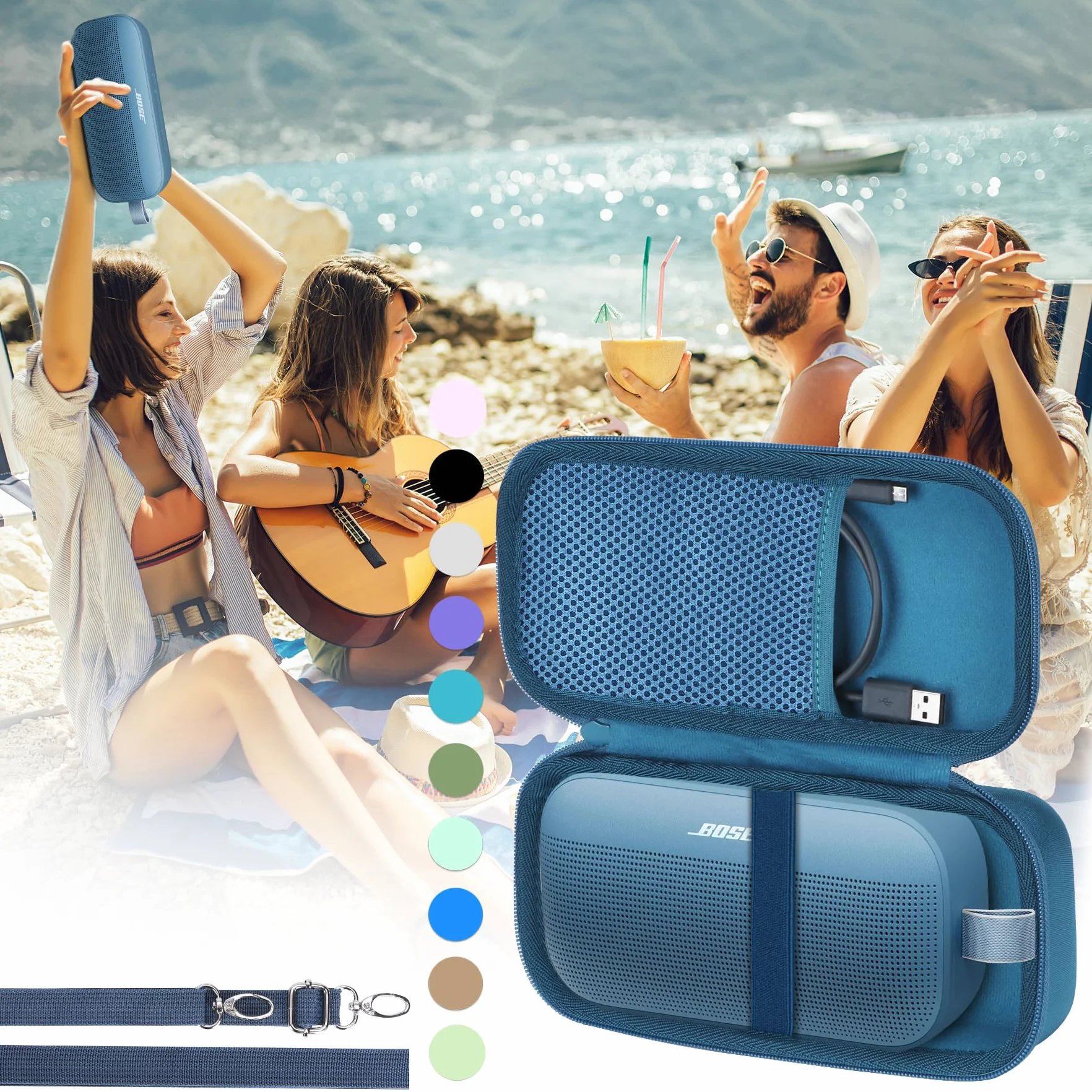 Lebakort Twarde etui kompatybilne z przenośnym głośnikiem Bluetooth Bose SoundLink Flex (2. generacji) (granatowa obudowa)