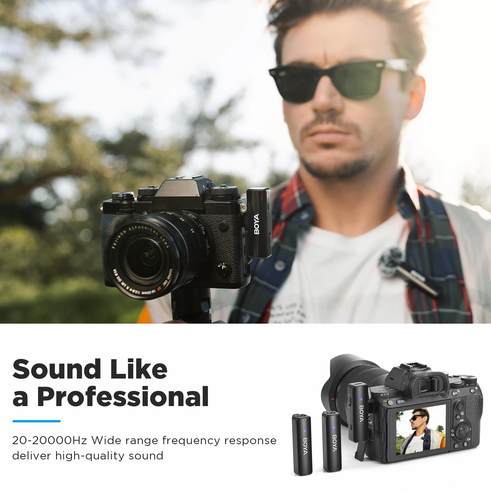 Boya BOYALINK Bezprzewodowy, dwukanałowy system mikrofonu wtykowego Lavalier, 2,4 GHz do smartfonów, lustrzanek cyfrowych, kamkorderów, tabletów, do filmów YouTube, vlogów, podcastów, Facebook, Tiktok