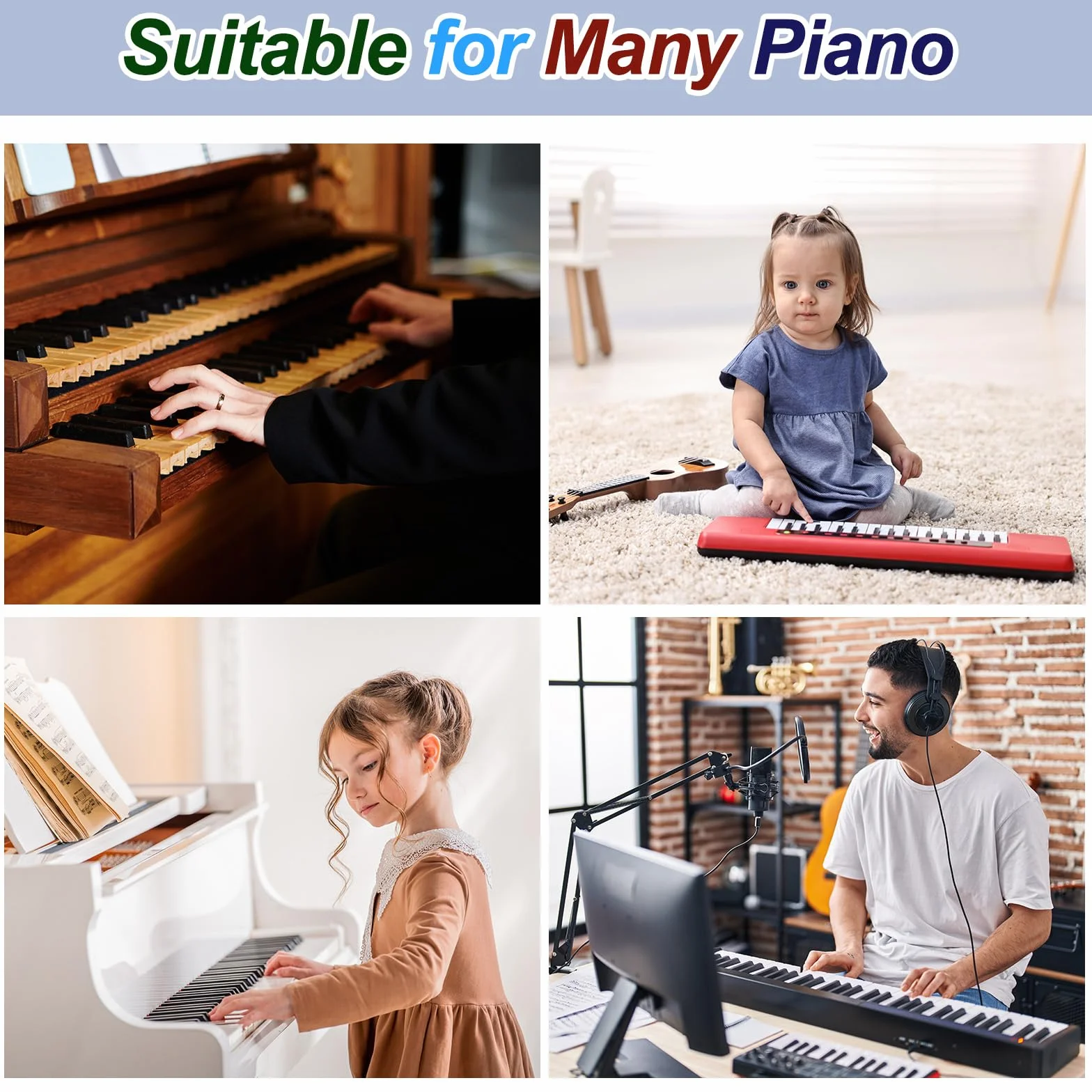 QUARKZMAN Naklejki na klawiaturę fortepianową, 88/61/54 klawisze, ponumerowane naklejki fortepianowe, prowadnica nut, zdejmowana, dla początkujących, czarna