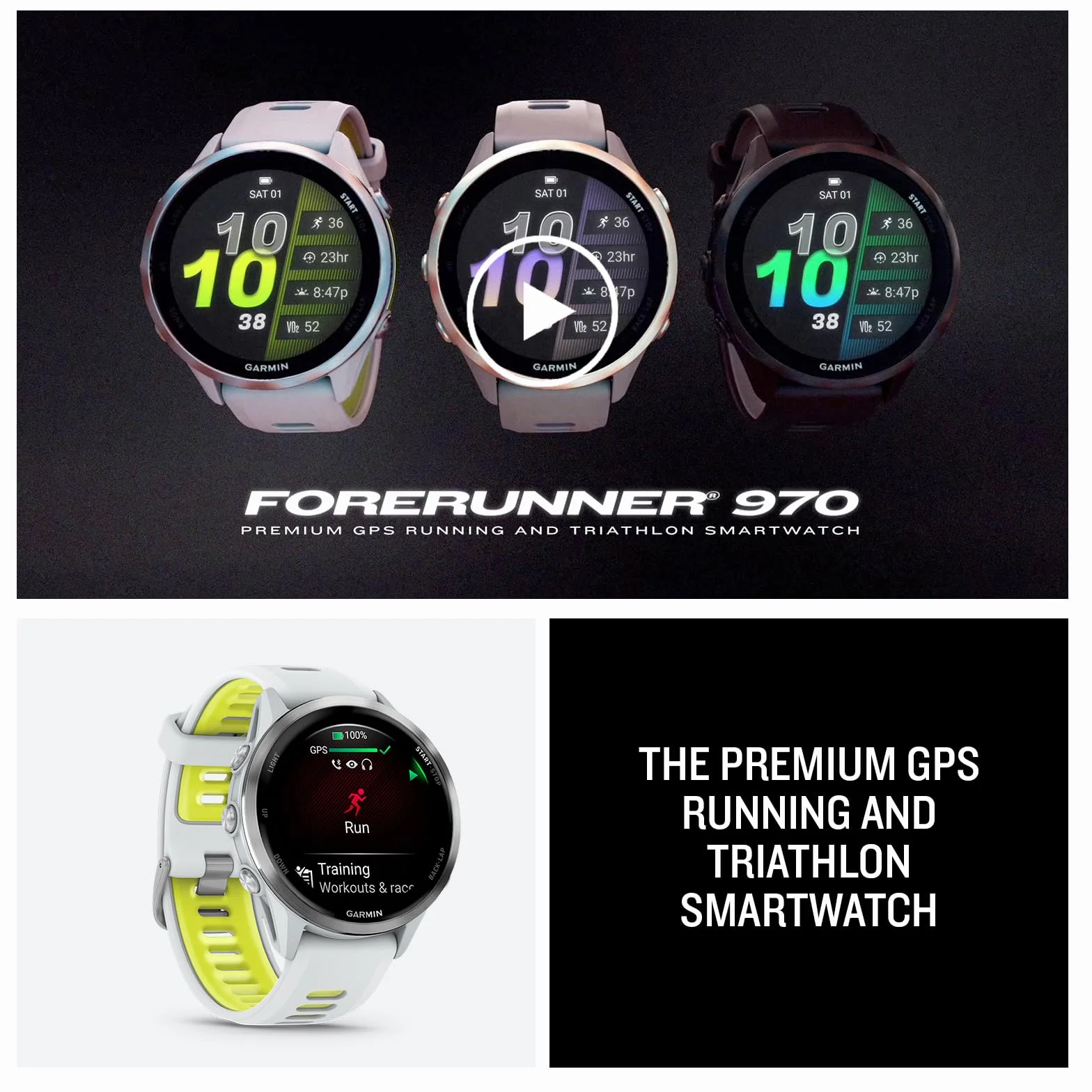 Garmin® Forerunner® 970, Premium GPS Running and Triathlon Smartwatch, AMOLED Display, Built-in LED Flashlight, Titanium with Whitestone Case and Whitestone/Translucent Amp Yellow Band