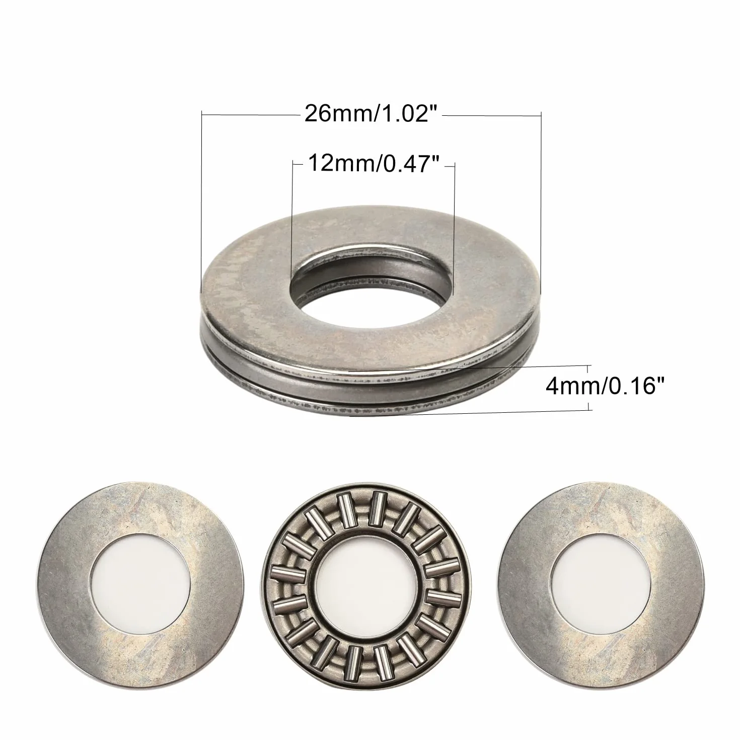 Othmro AXK1226+2AS łożyska igiełkowe wzdłużne z 2 podkładkami, średnica wewnętrzna 12 mm, 26 mm OD, 2 mm grubości, twardość GCr15 2 szt. 1 szt.