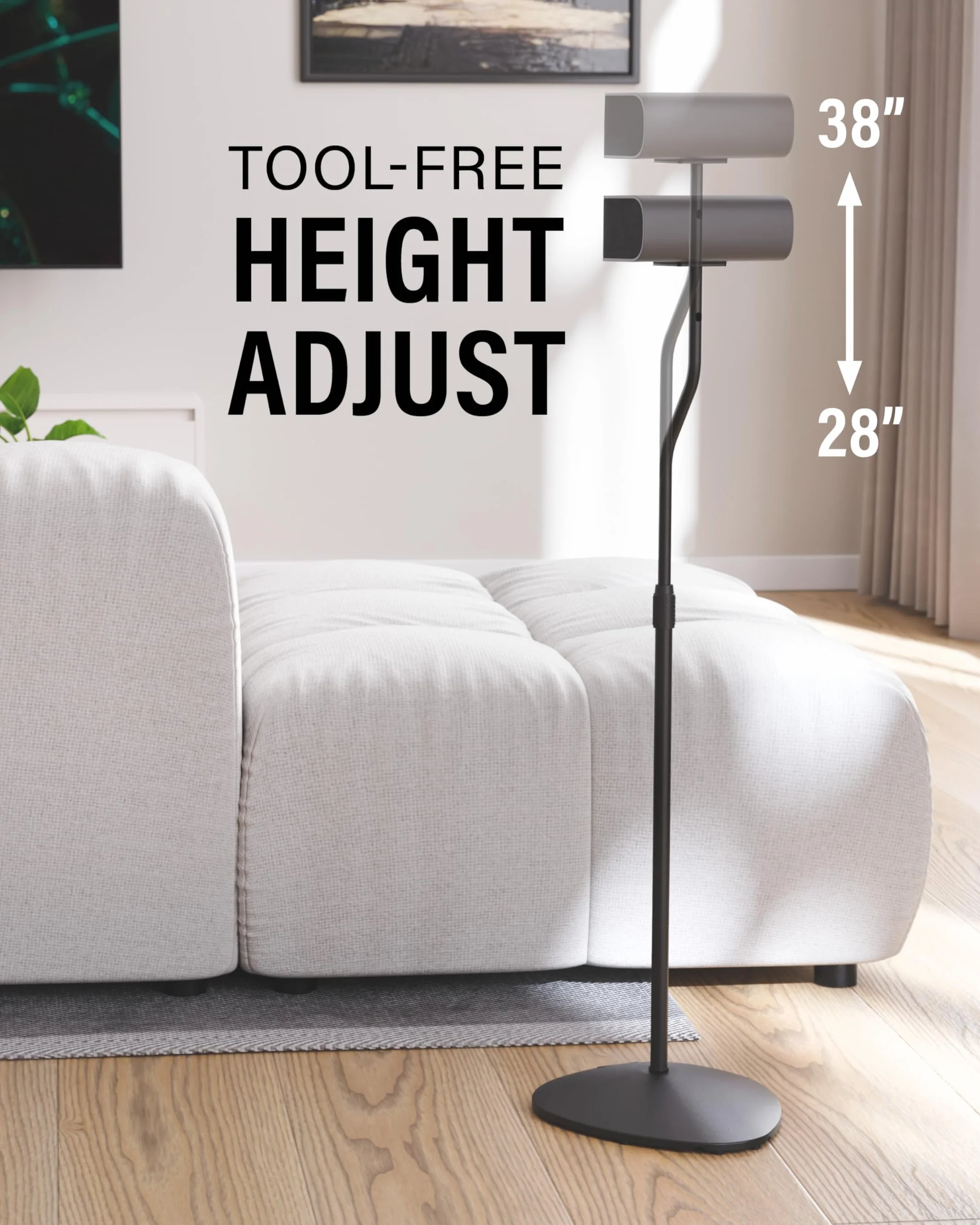 Sanus Stojak głośnikowy o regulowanej wysokości – rozciąga się od 71 cm do 96,5 cm – mieści głośniki satelitarne i małe (Bose, Harmon Kardon, Polk, JBL, KEF, Klipsch, Sony i inne) – zestaw 2 szt. –
