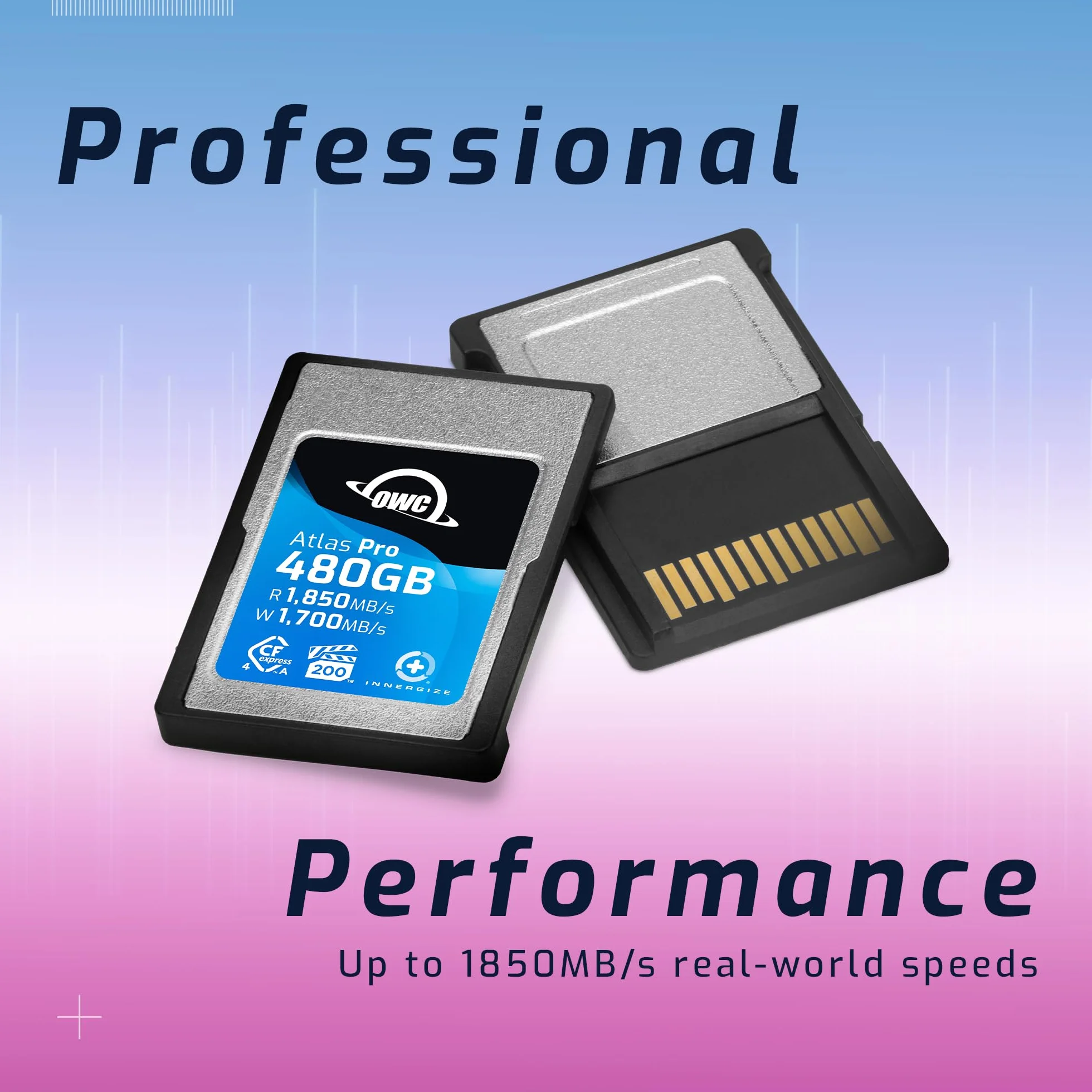 OWC Karta pamięci 480 GB Atlas Pro High Performance Cfexpress 4.0 typu A, profesjonalna klasa, odczyt do 1850 MB/s i prędkość zapisu 1700 MB/s, w zestawie adapter typu A do typu B