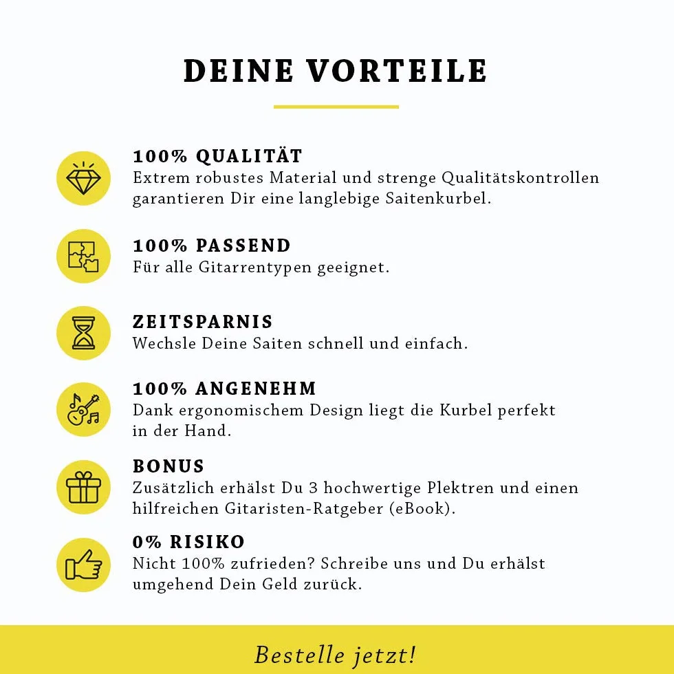 BELFORT® Korba Strunowa Premium: 4 Kostki + Wrzeciono Strunowe, eBook Do Szybszej Wymiany Strun, Do Gitary Westernowej, Akustycznej, Koncertowej, Klasycznej i Elektrycznej